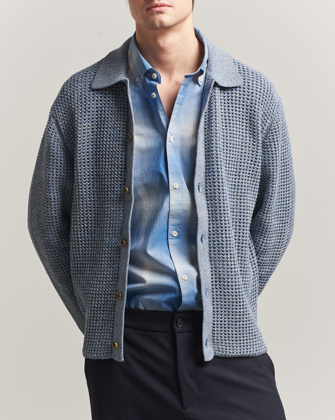 Homme | Pulls Et Tricots | LES DEUX | Gerald Knitted Shirt Dark Denim Blue