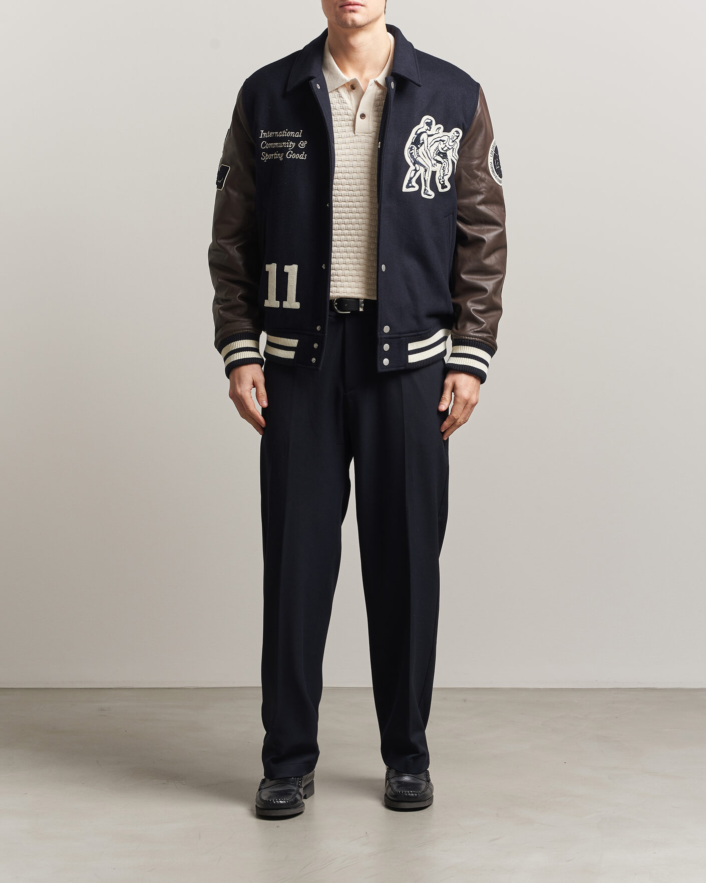 Homme | Manteaux Et Vestes | LES DEUX | Basket Varsity Wool Jacket Dark Navy