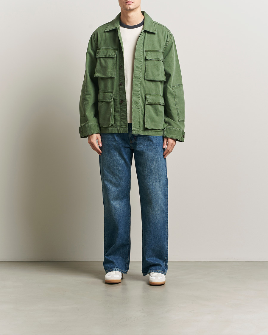 Homme | Manteaux Et Vestes | Jeanerica | Luc Herringbone Shirt Jacket Chevron Green