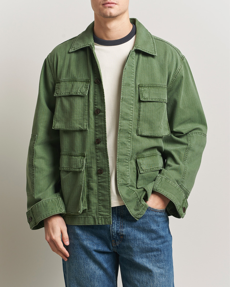 Homme | Manteaux Et Vestes | Jeanerica | Luc Herringbone Shirt Jacket Chevron Green