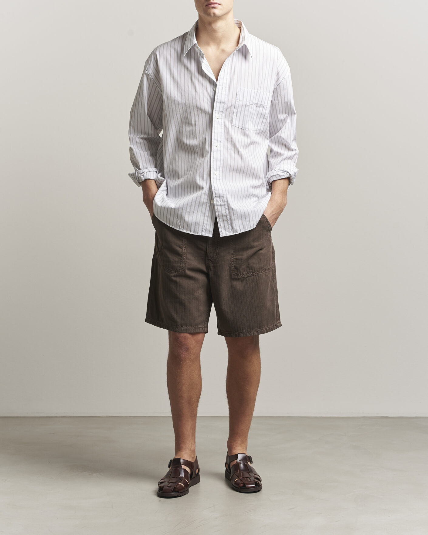 Homme | Shorts | Jeanerica | Genua Worker Chino Shorts Chevron Brown