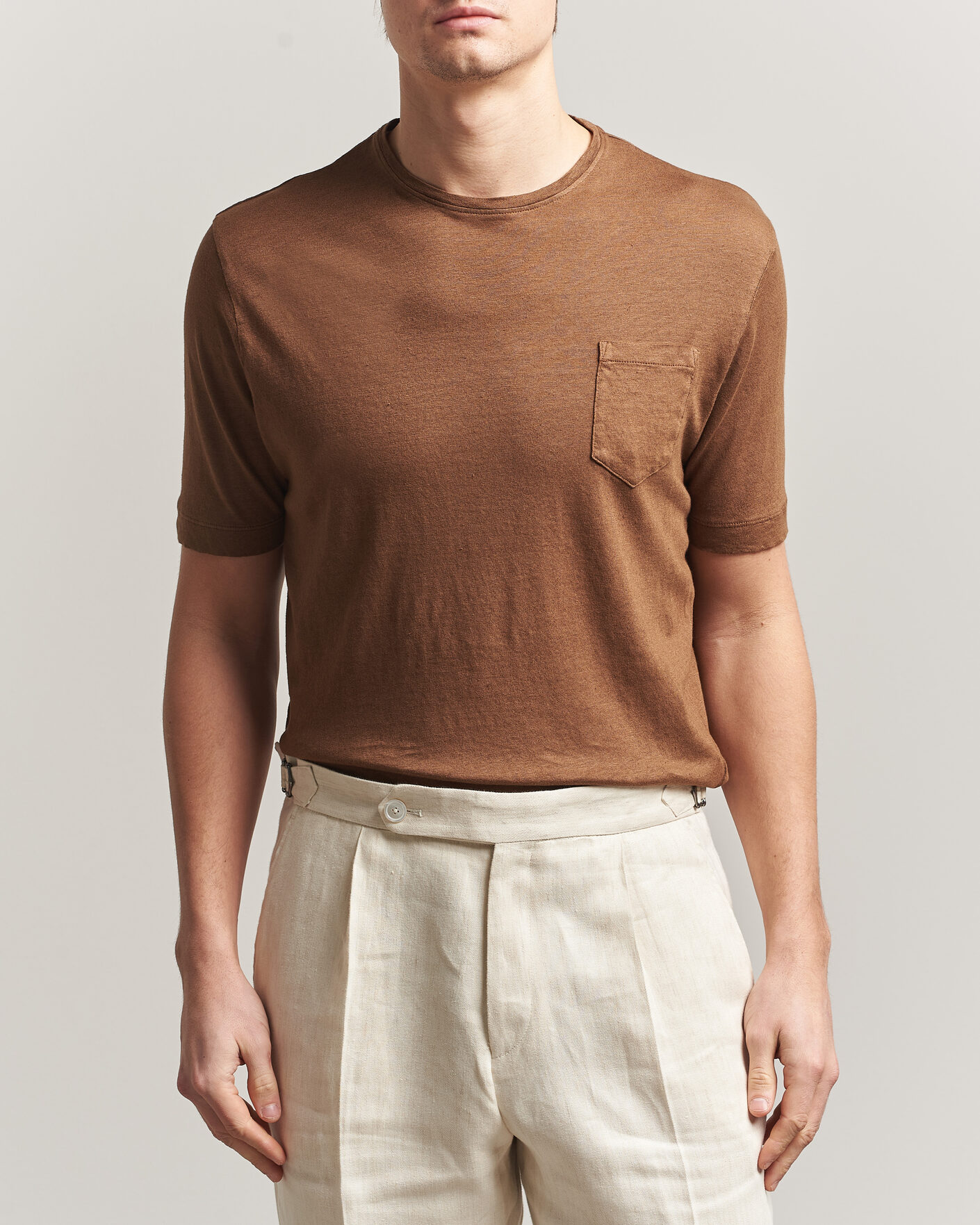 Homme | T-shirts | Massimo Alba | Panarea Cotton/Linen T-Shirt Wood