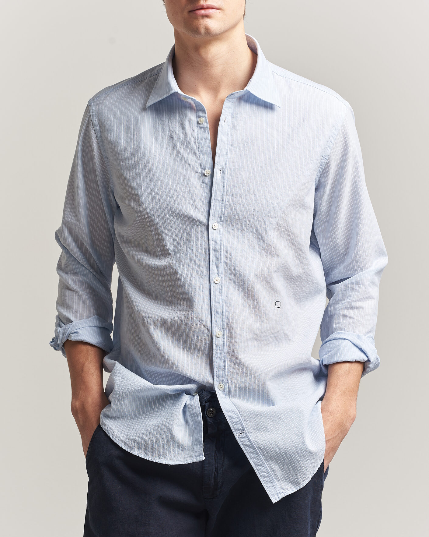 Homme | Chemises | Massimo Alba | Genova Striped Shirt Sky Blue