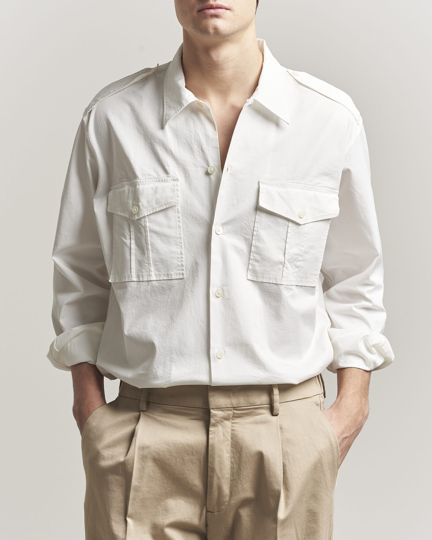 Homme | Chemises | Massimo Alba | Army Double Pocket Shirt White