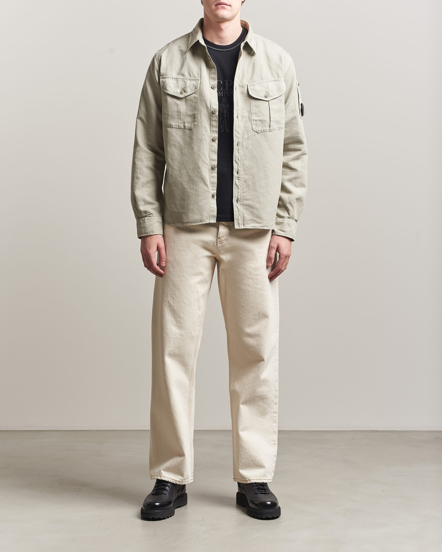 Homme | Chemises | C.P. Company | Cotton/Linen Pocket Shirt Light Grey