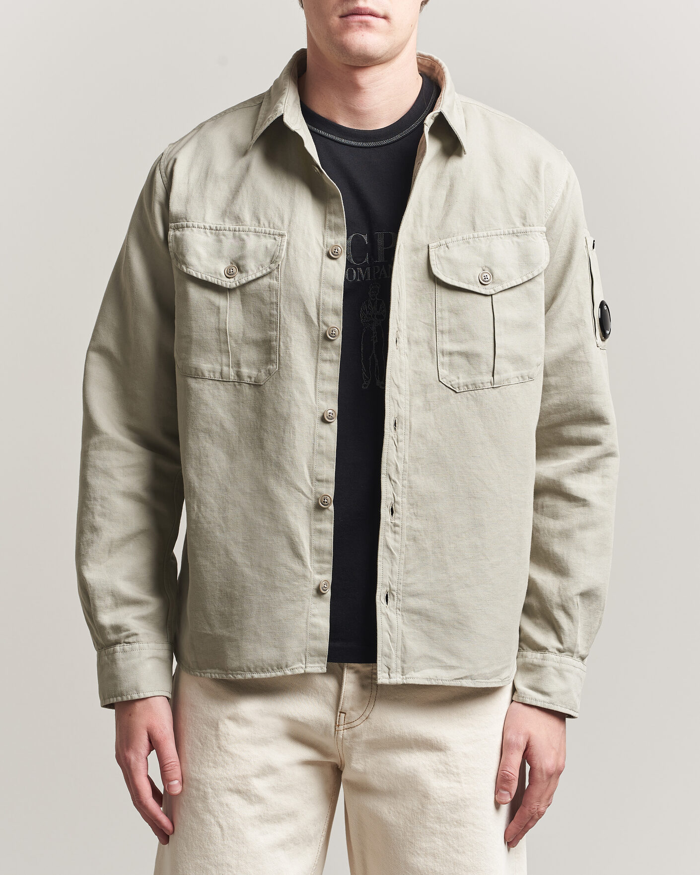 Homme | Chemises | C.P. Company | Cotton/Linen Pocket Shirt Light Grey