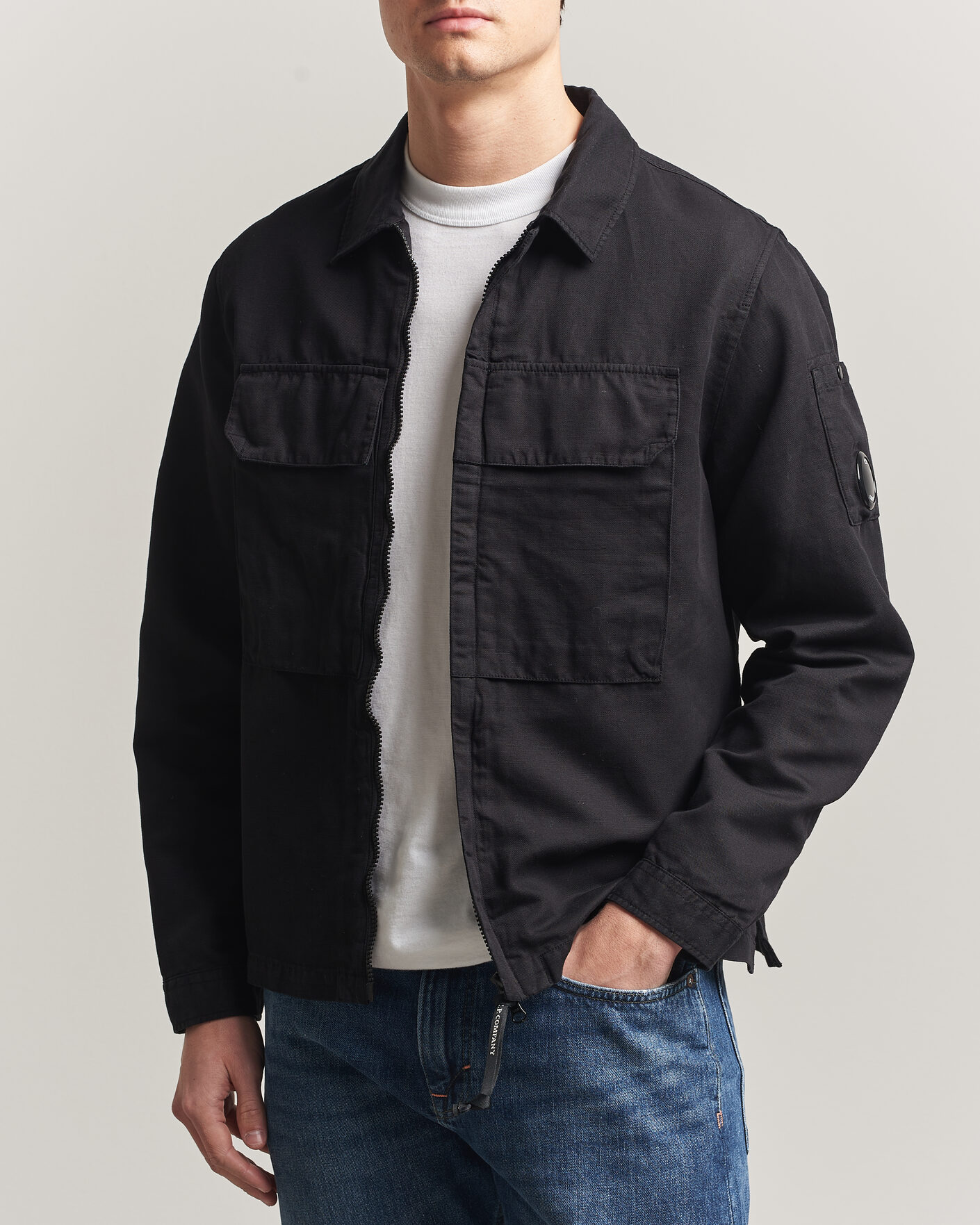 Homme | Chemises | C.P. Company | Cotton/Linen Zip Overshirt Black
