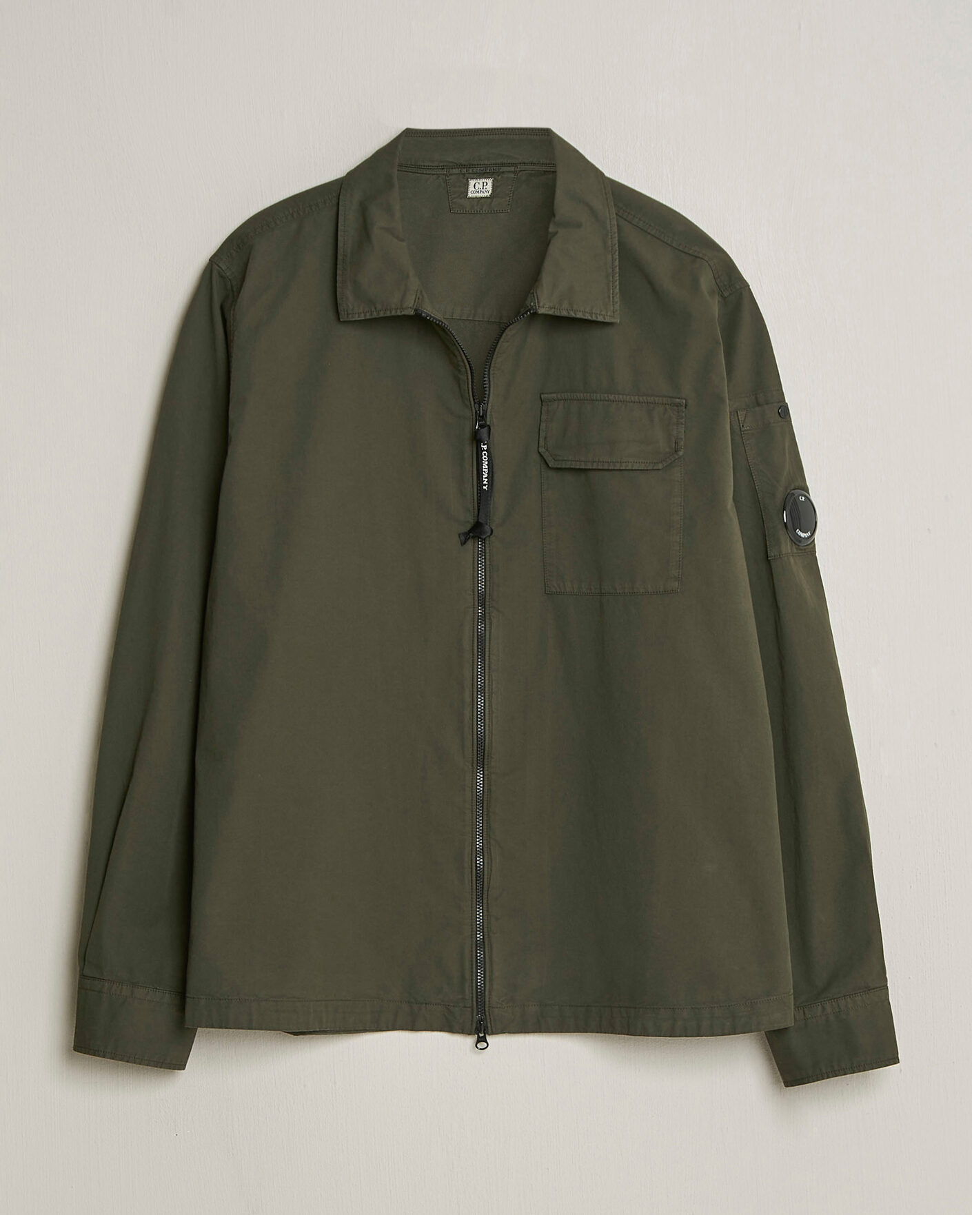 Homme | Chemises | C.P. Company | Garment Dyed Gabardine Zip Overshirt Dark Green