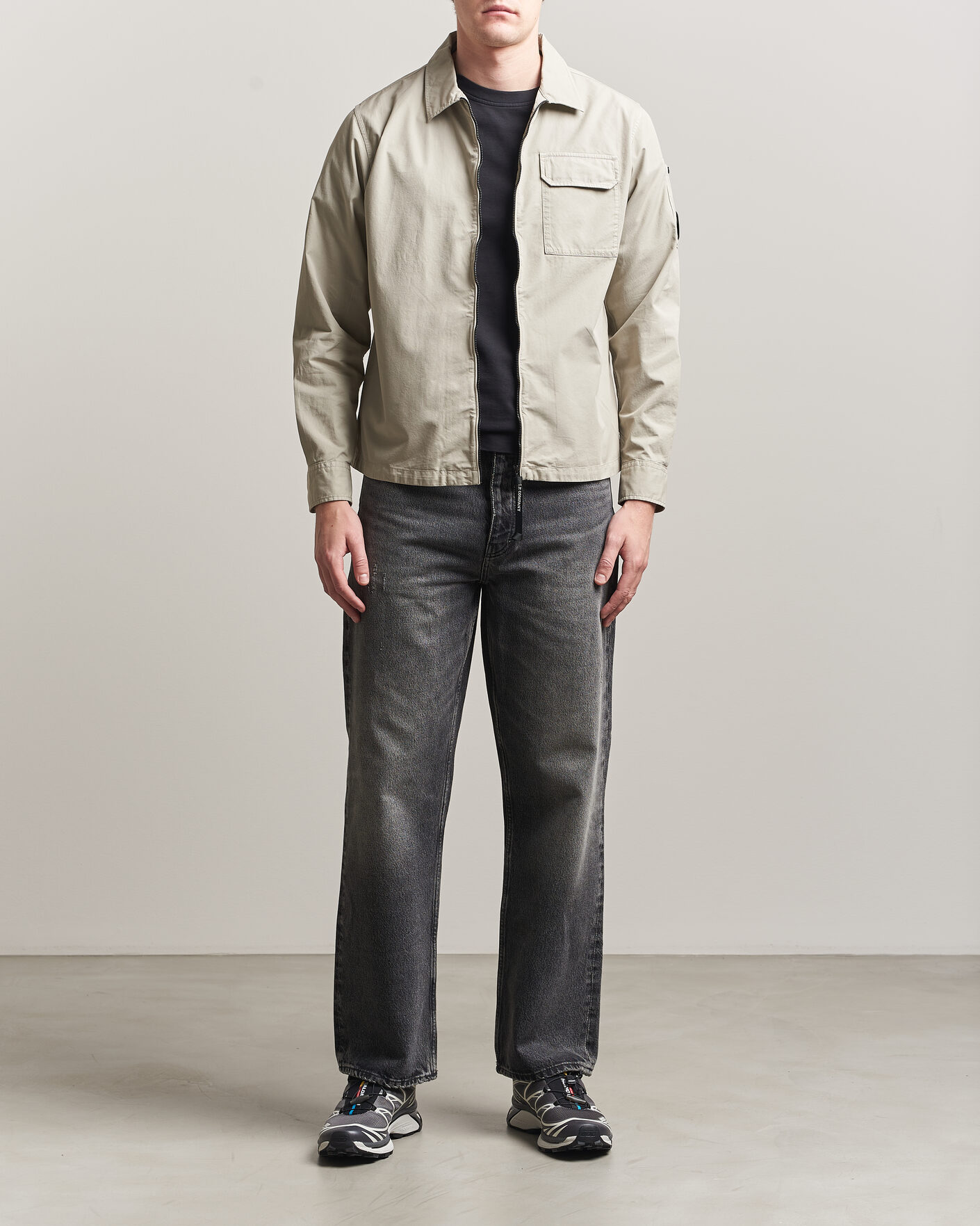 Homme | Chemises | C.P. Company | Garment Dyed Gabardine Zip Overshirt Light Grey