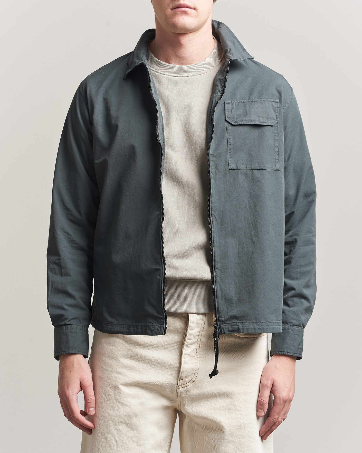 Homme | Chemises | C.P. Company | Garment Dyed Gabardine Zip Overshirt Dark Grey