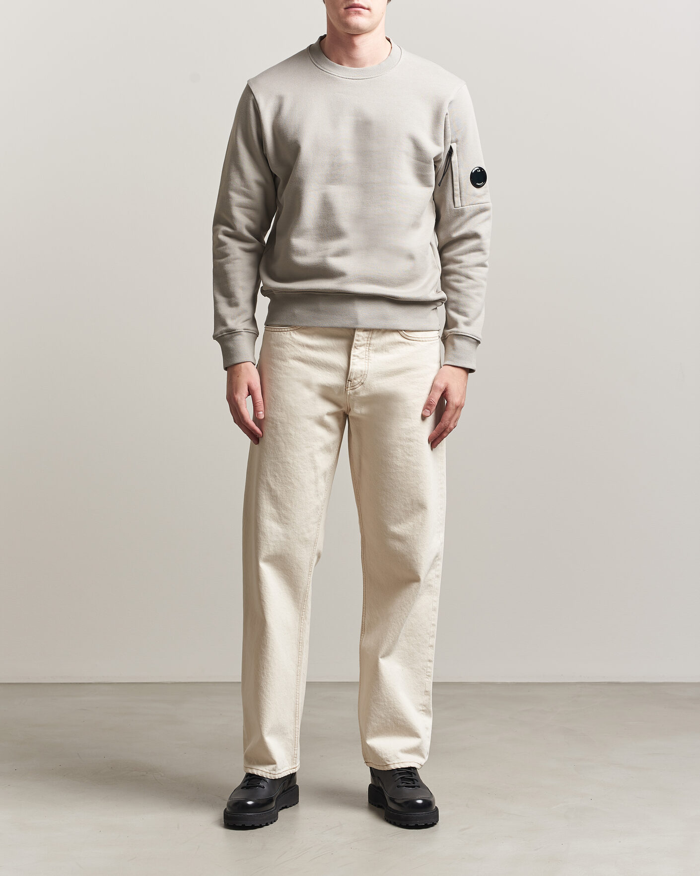 Homme | Pulls Et Tricots | C.P. Company | Diagonal Raised Fleece Lens Sweatshirt Light Grey
