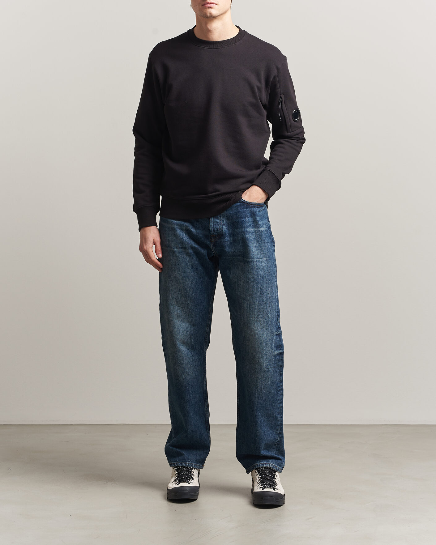 Homme | Pulls Et Tricots | C.P. Company | Diagonal Raised Fleece Lens Sweatshirt Black
