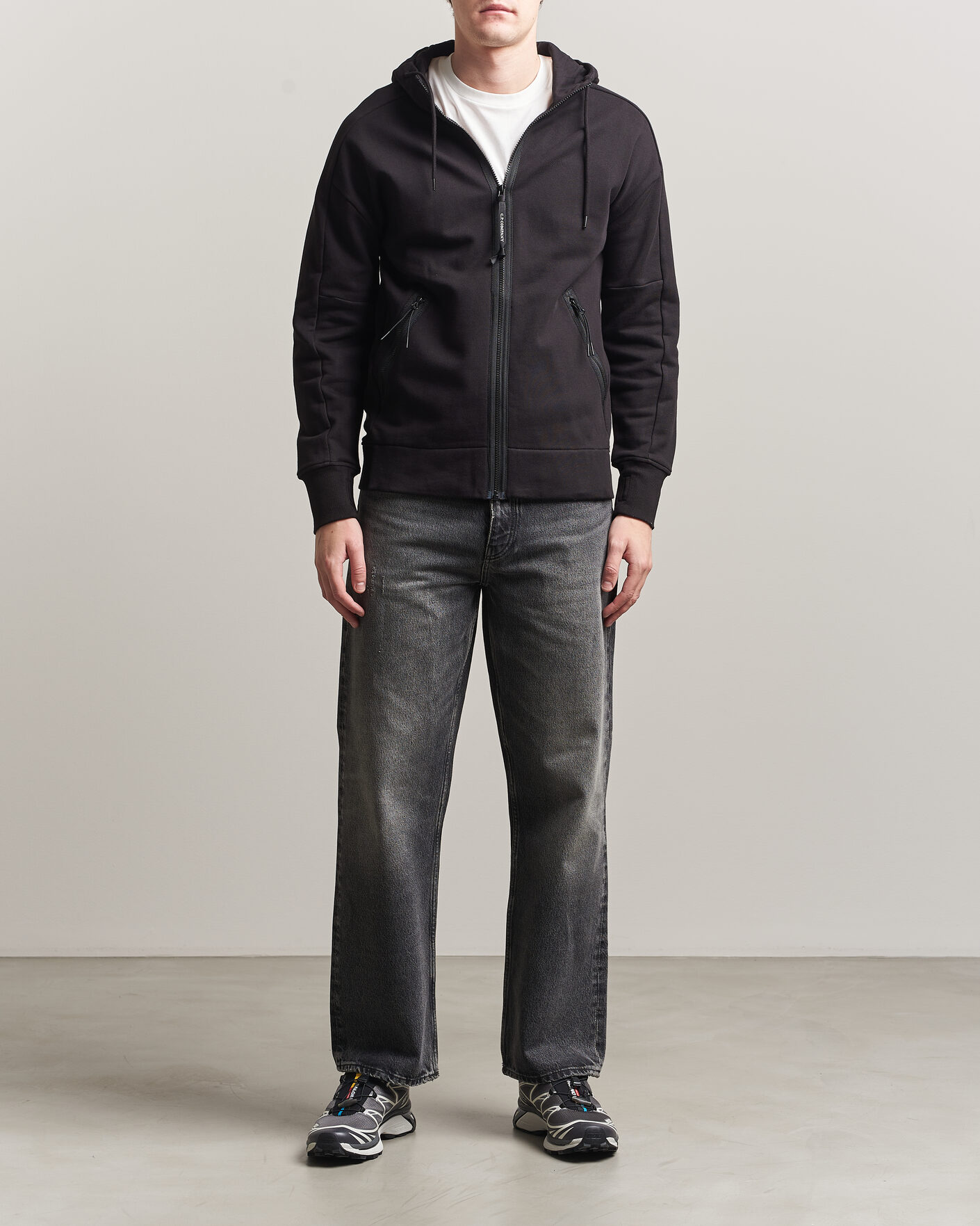 Homme | Pulls Et Tricots | C.P. Company | Diagonal Raised Fleece Full Zip Goggle Hoodie Black