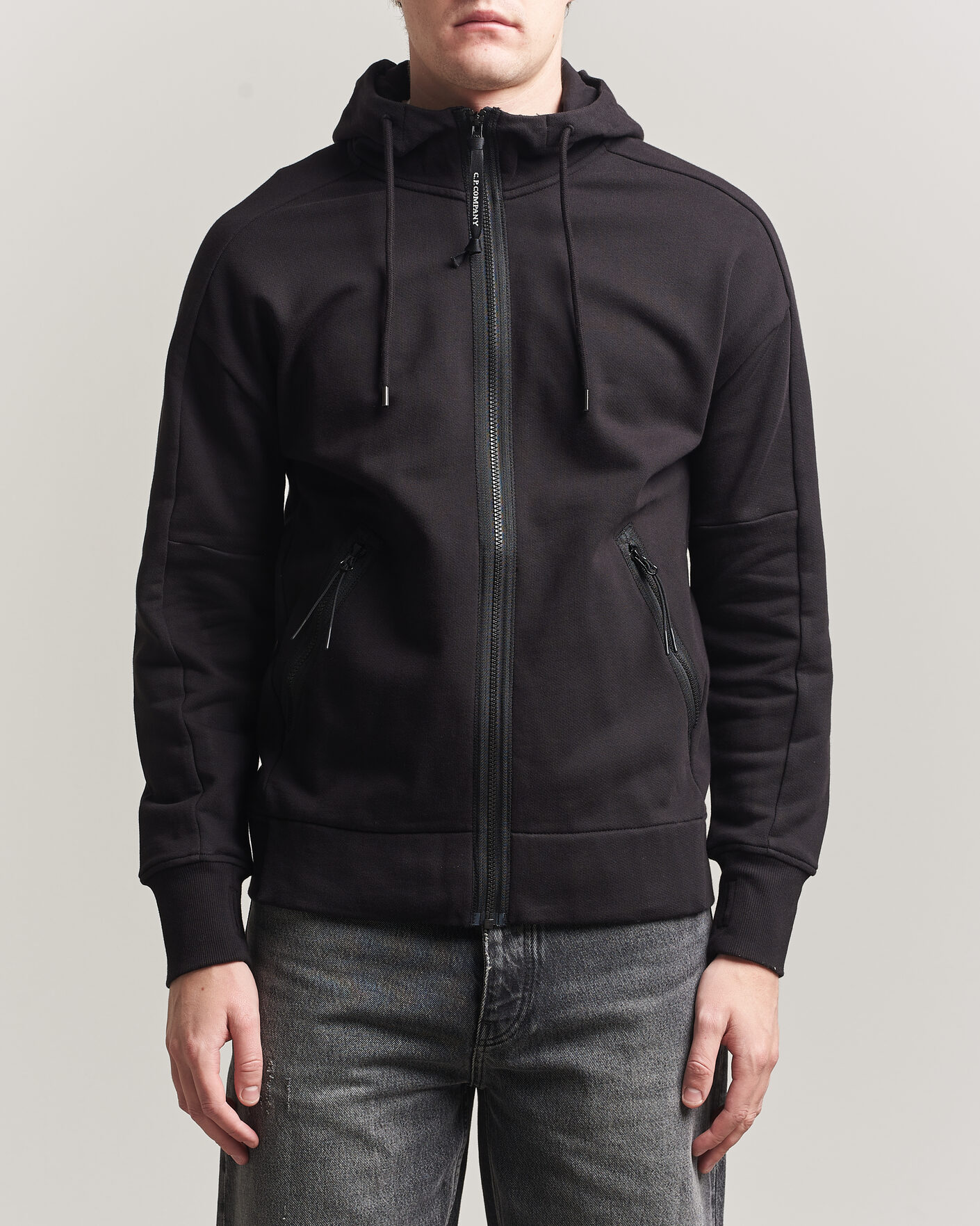 Homme | Pulls Et Tricots | C.P. Company | Diagonal Raised Fleece Full Zip Goggle Hoodie Black