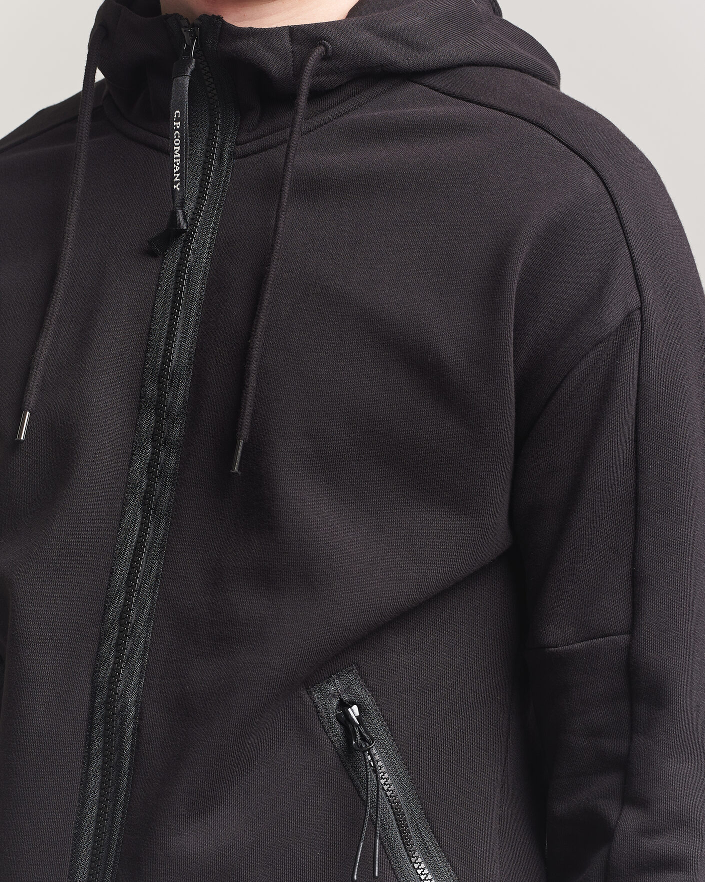 Homme | Pulls Et Tricots | C.P. Company | Diagonal Raised Fleece Full Zip Goggle Hoodie Black