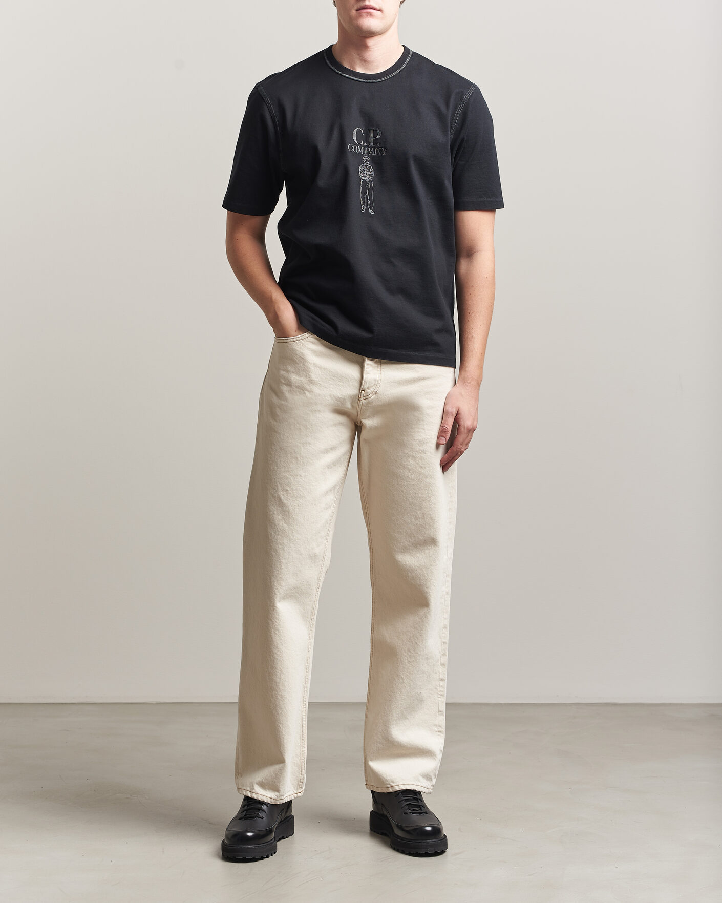 Homme | T-shirts | C.P. Company | Mercerized Heavy Cotton Chest Logo T-Shirt Black