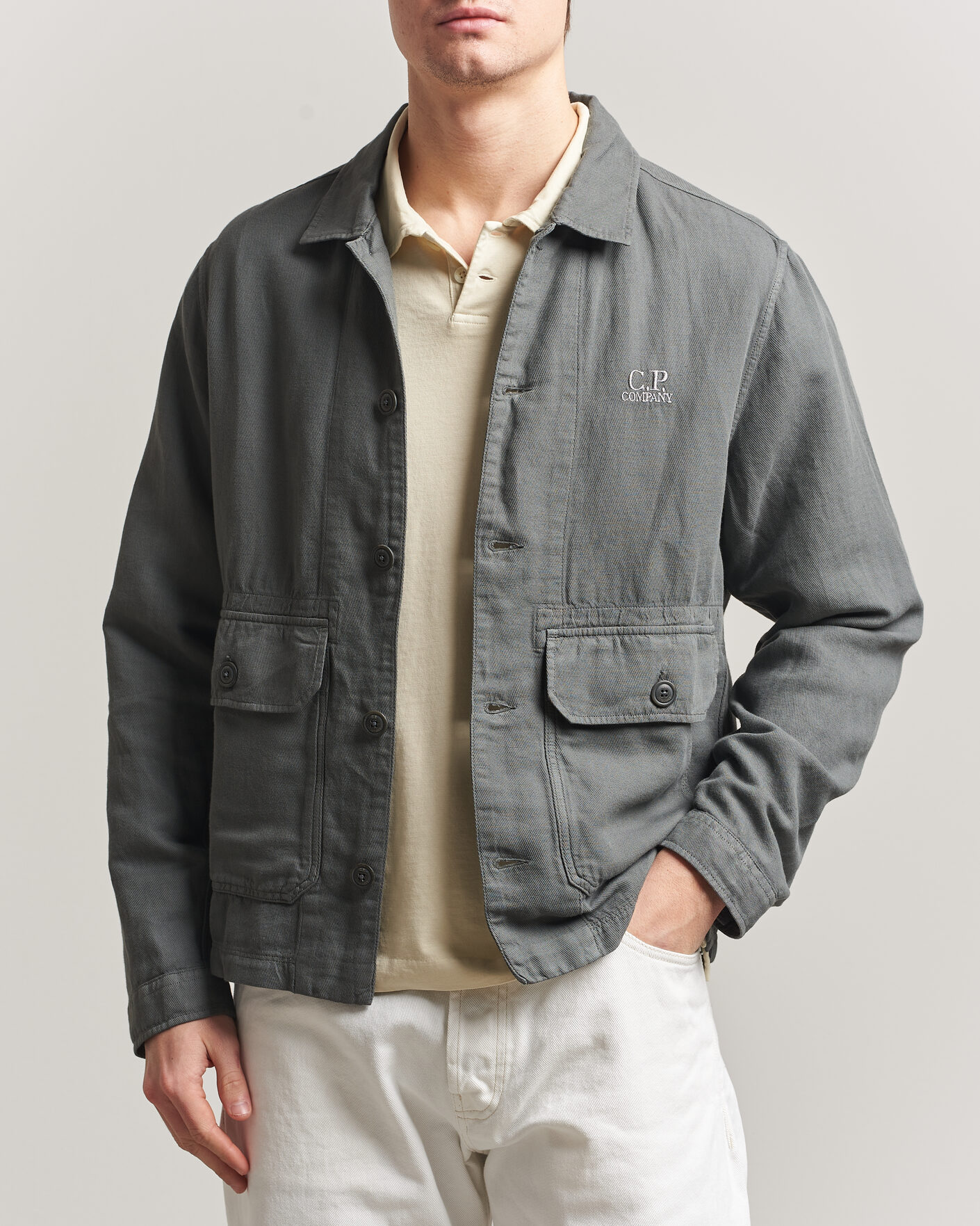 Homme | Chemises | C.P. Company | Broken Twill Linen/Cotton Overshirt Olive