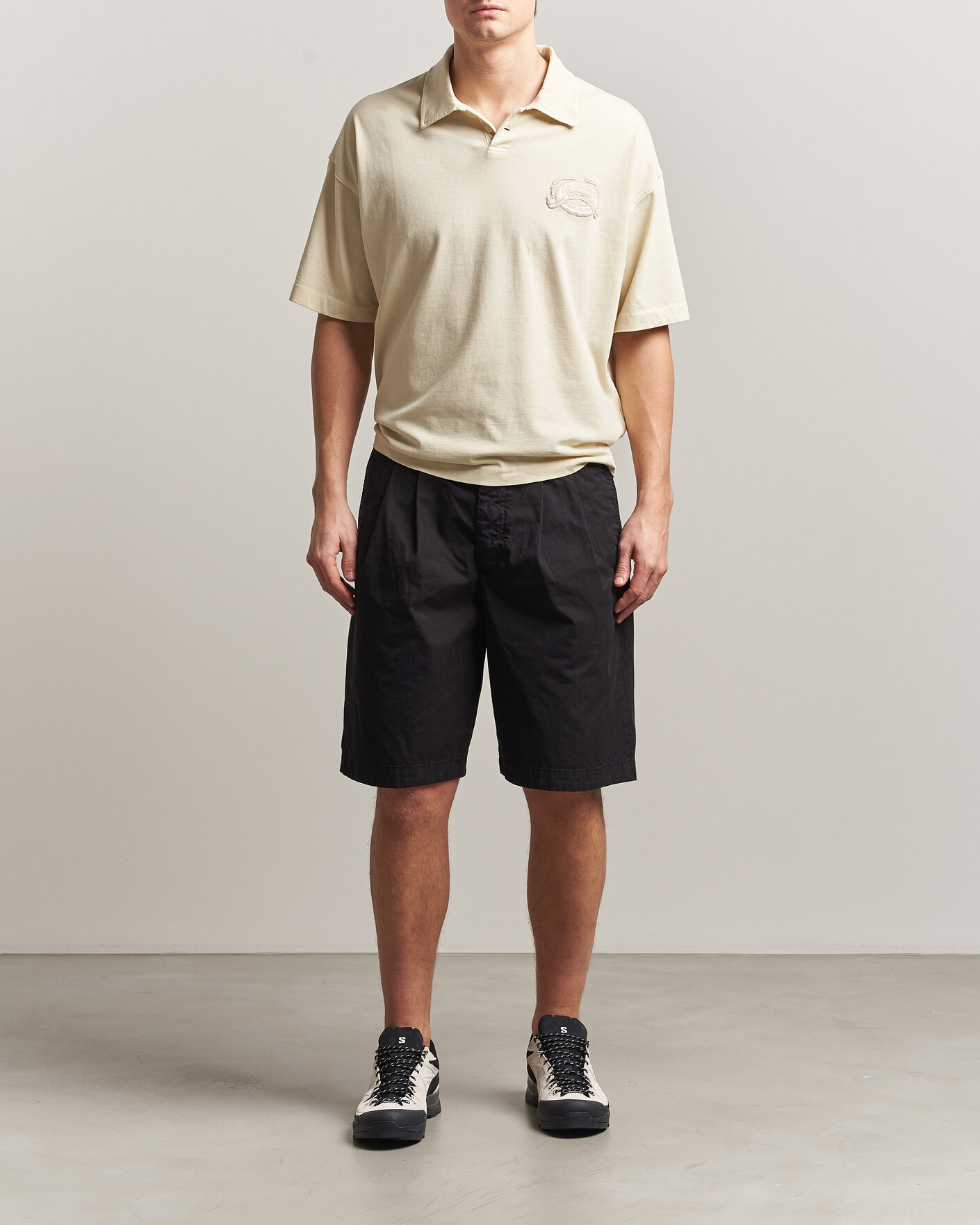Homme | Shorts | C.P. Company | Cotton Gabardine Pleated Loose Shorts Black