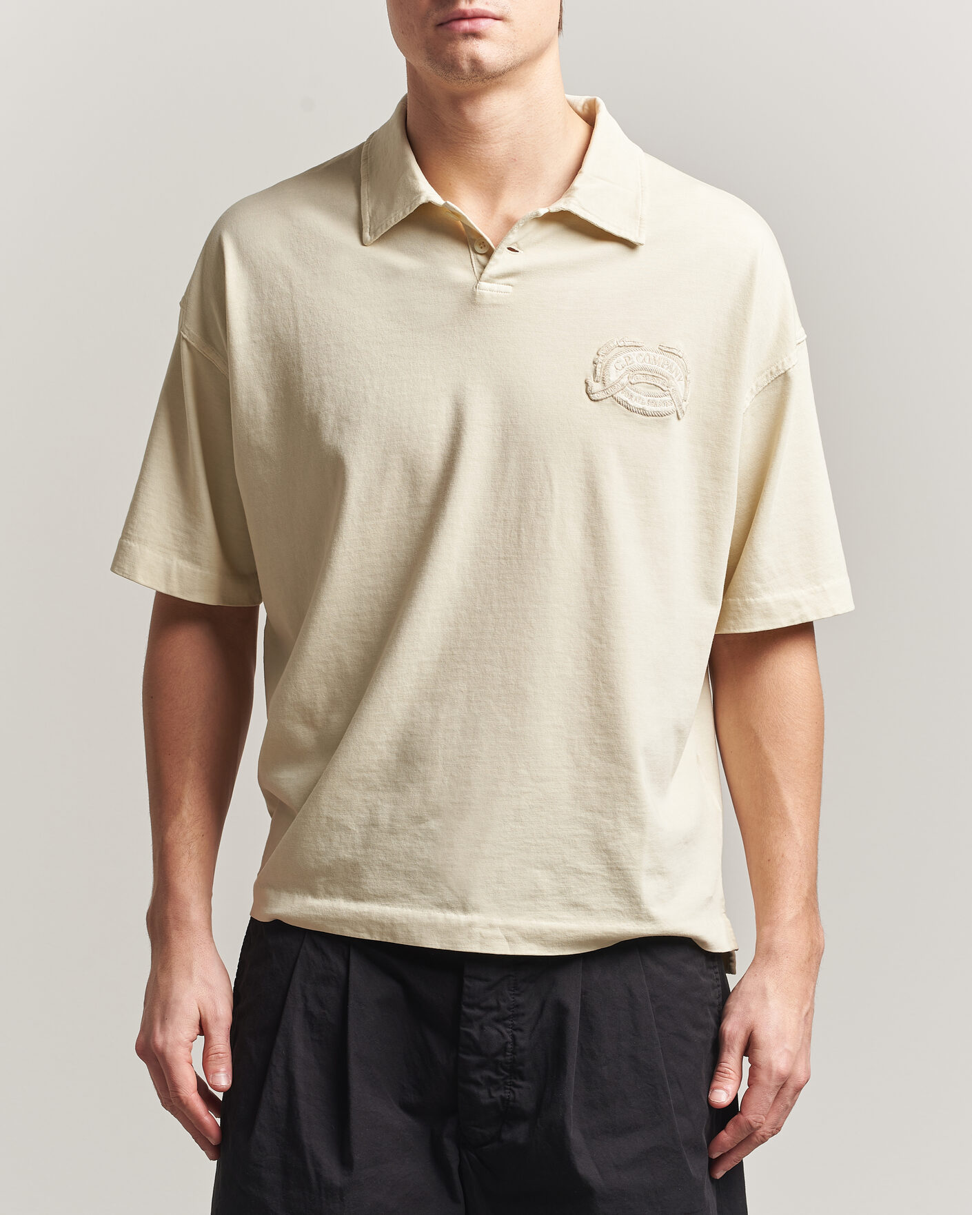Homme | Polos | C.P. Company | Boxy Fit Cotton Logo Polo Cream