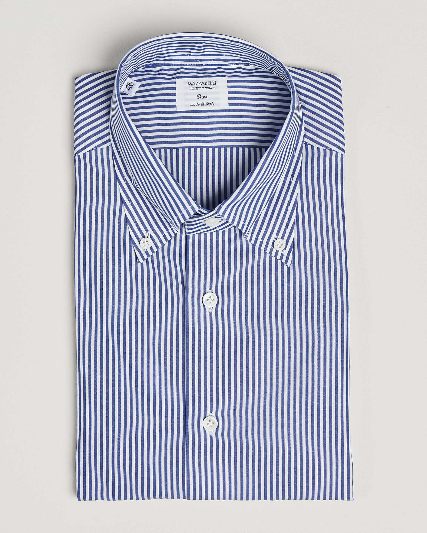 Homme | Chemises | Mazzarelli | Soft Cotton Button Down Shirt Blue Stripe