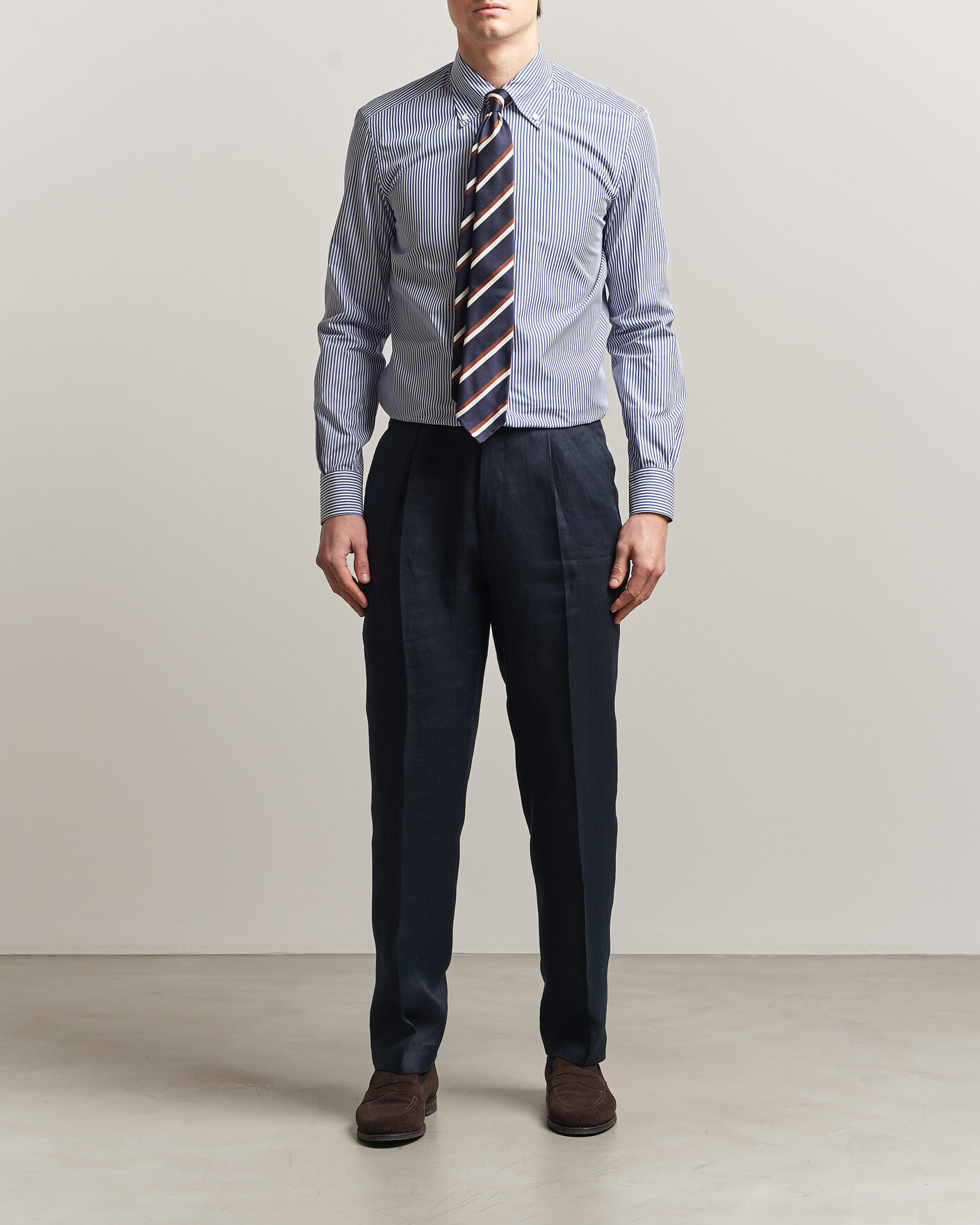 Homme | Chemises | Mazzarelli | Soft Cotton Button Down Shirt Blue Stripe