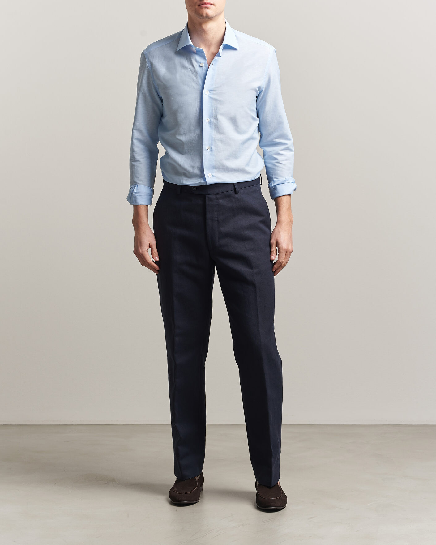 Homme | Chemises | Mazzarelli | Soft Cotton/Linen Shirt Light Blue