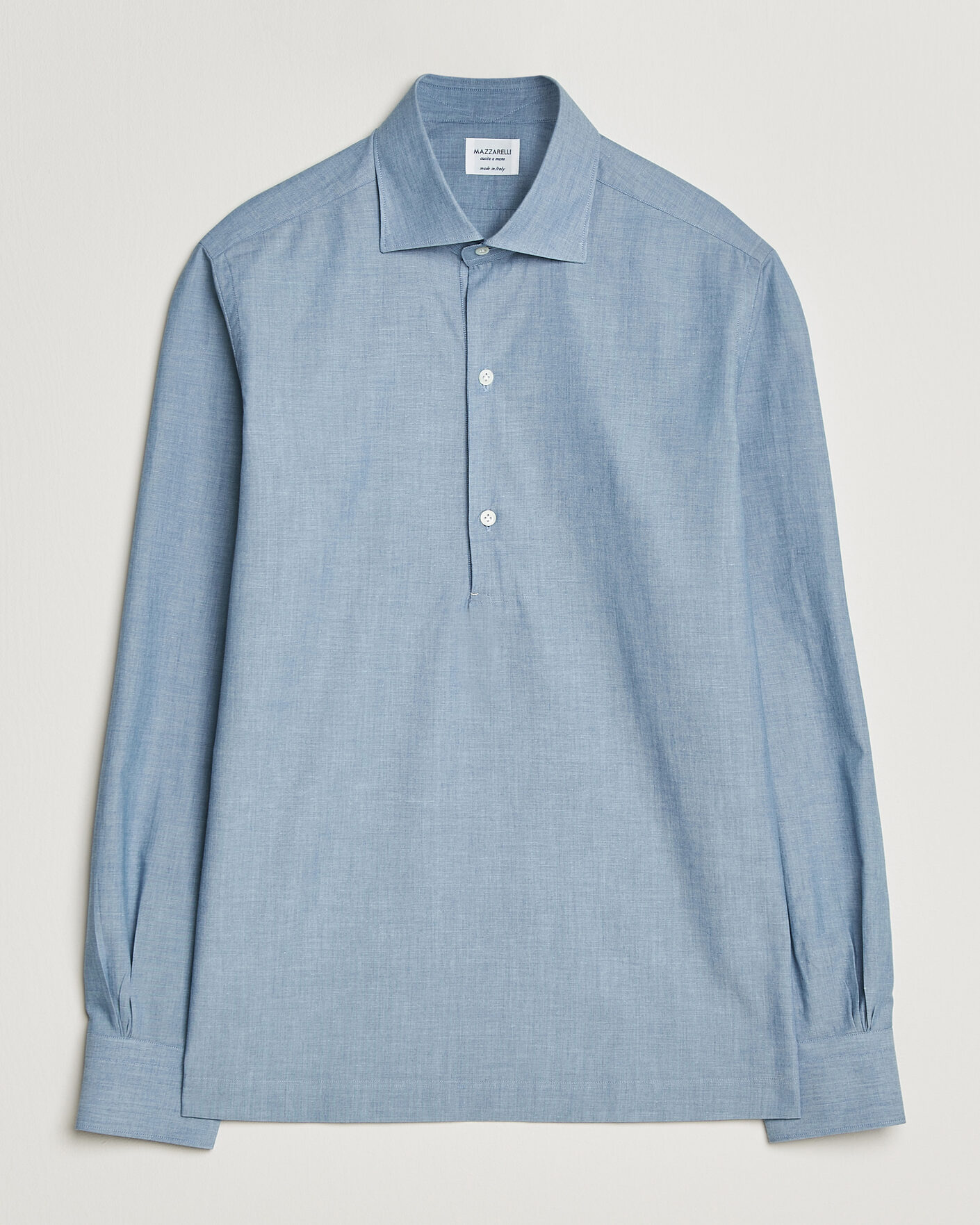 Homme | Chemises | Mazzarelli | Soft Cotton Denim Popover Shirt Blue