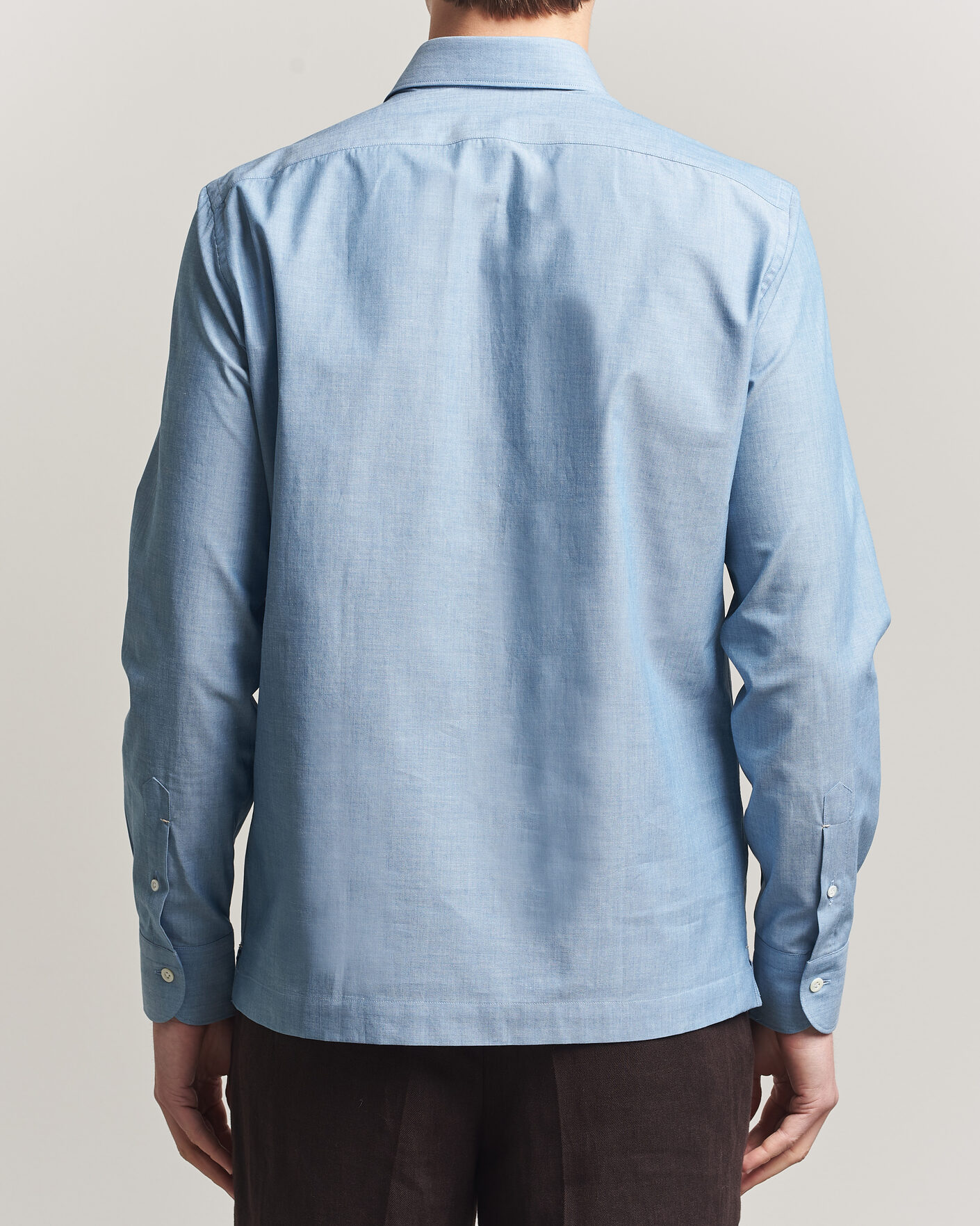 Homme | Chemises | Mazzarelli | Soft Cotton Denim Popover Shirt Blue