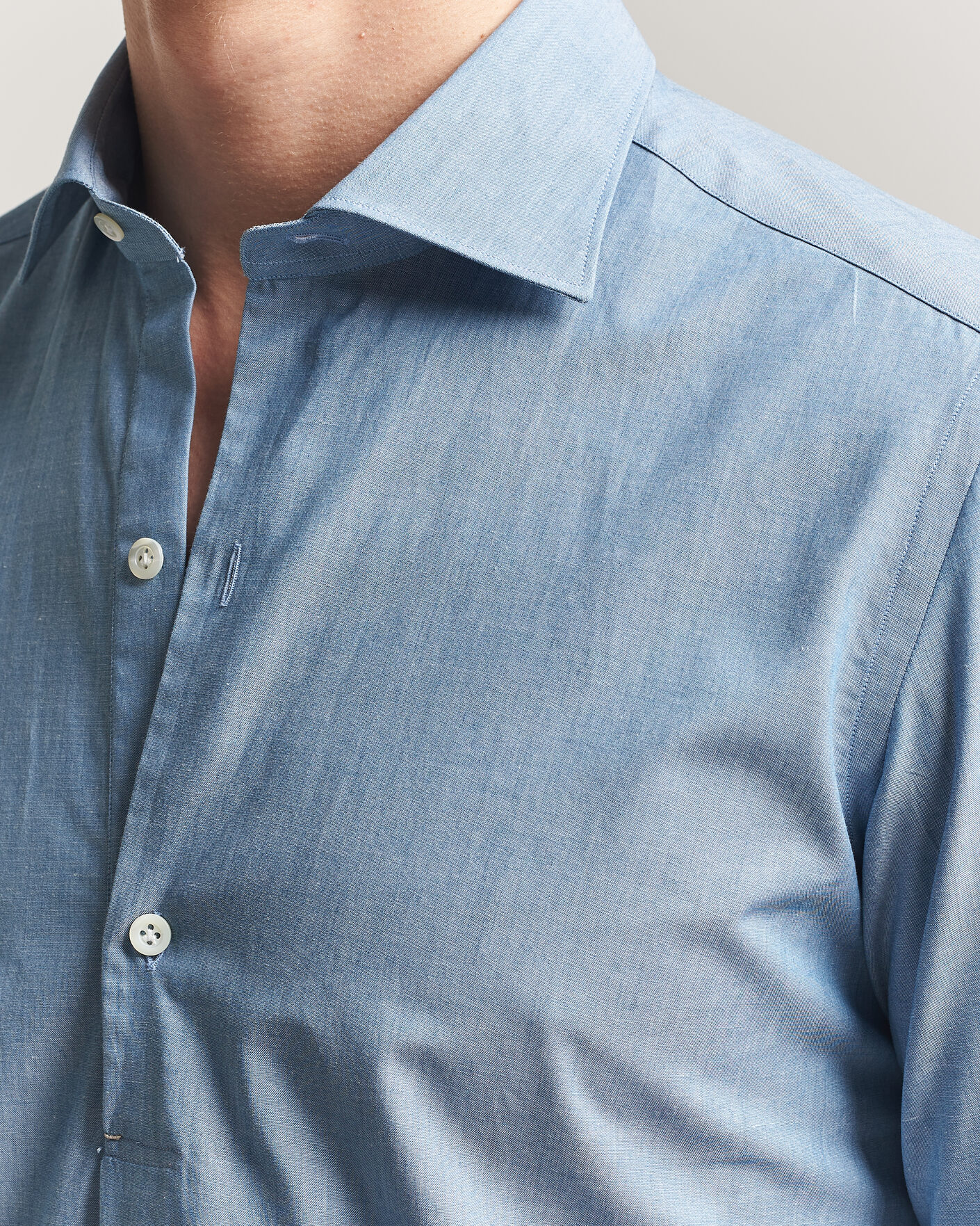 Homme | Chemises | Mazzarelli | Soft Cotton Denim Popover Shirt Blue