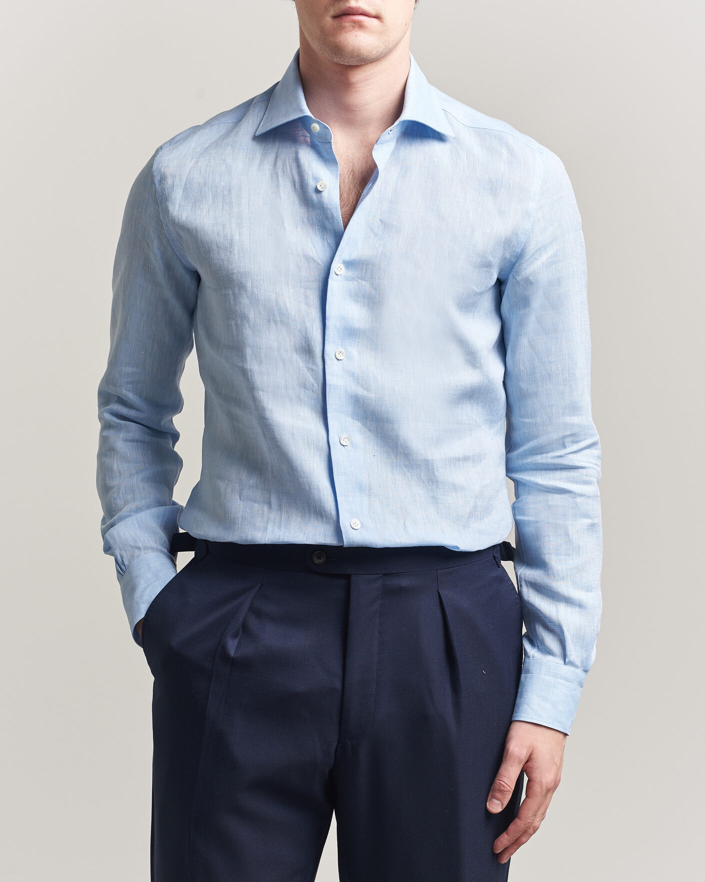 Homme | Chemises | Mazzarelli | Soft Linen Shirt Light Blue