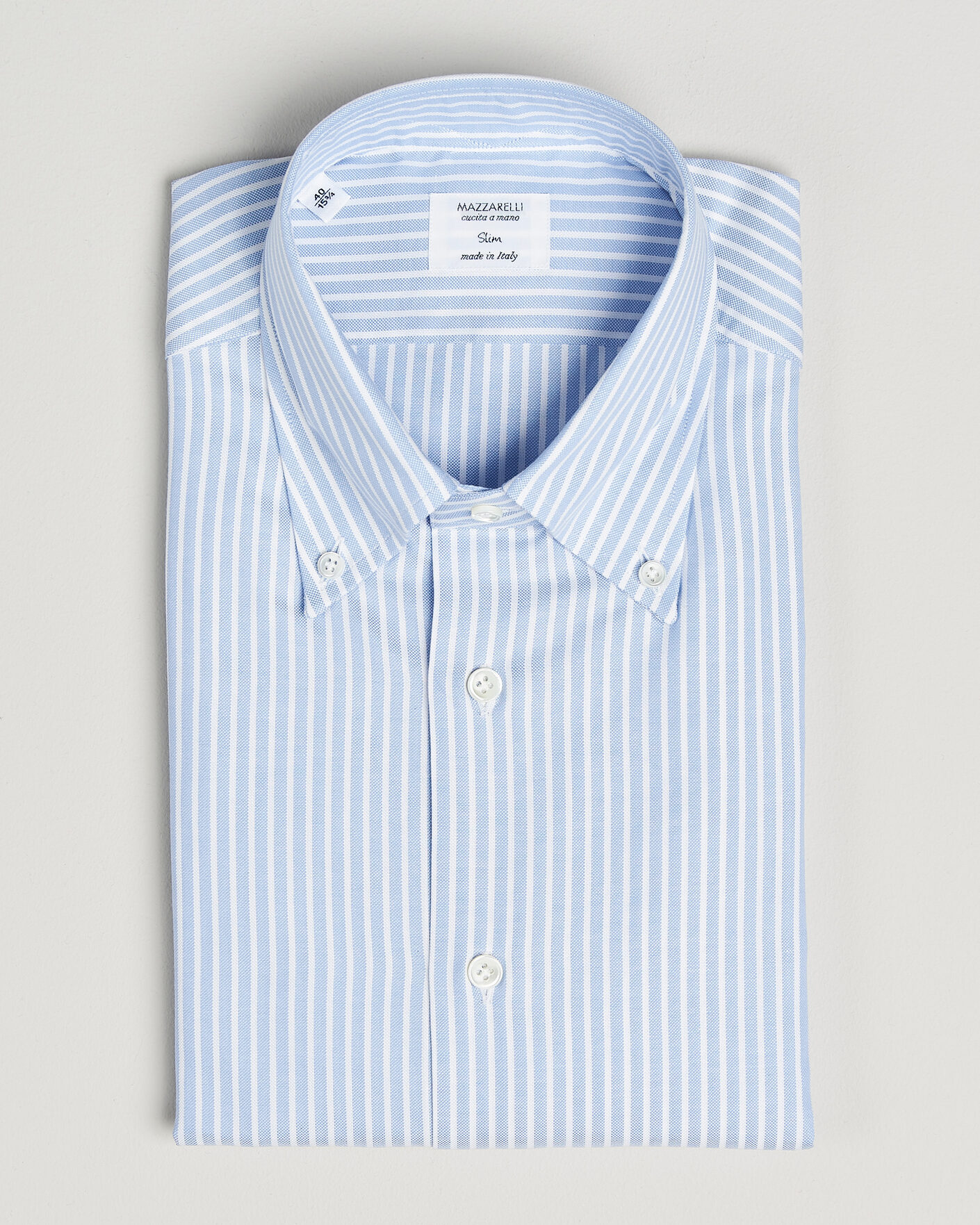 Homme | Chemises | Mazzarelli | Soft Oxford Button Down Shirt Light Blue Stripe