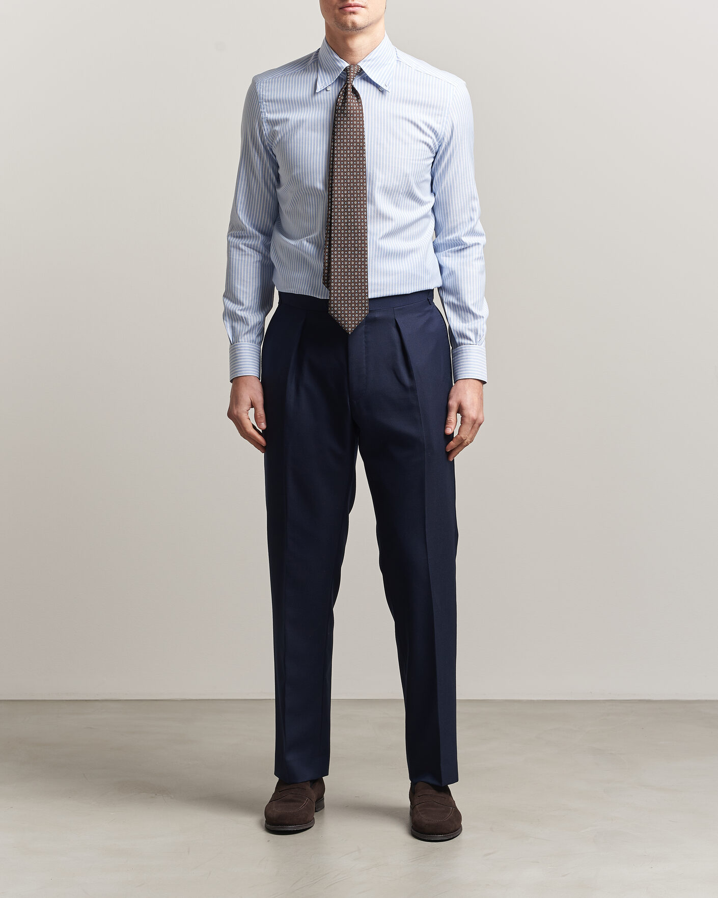 Homme | Chemises | Mazzarelli | Soft Oxford Button Down Shirt Light Blue Stripe