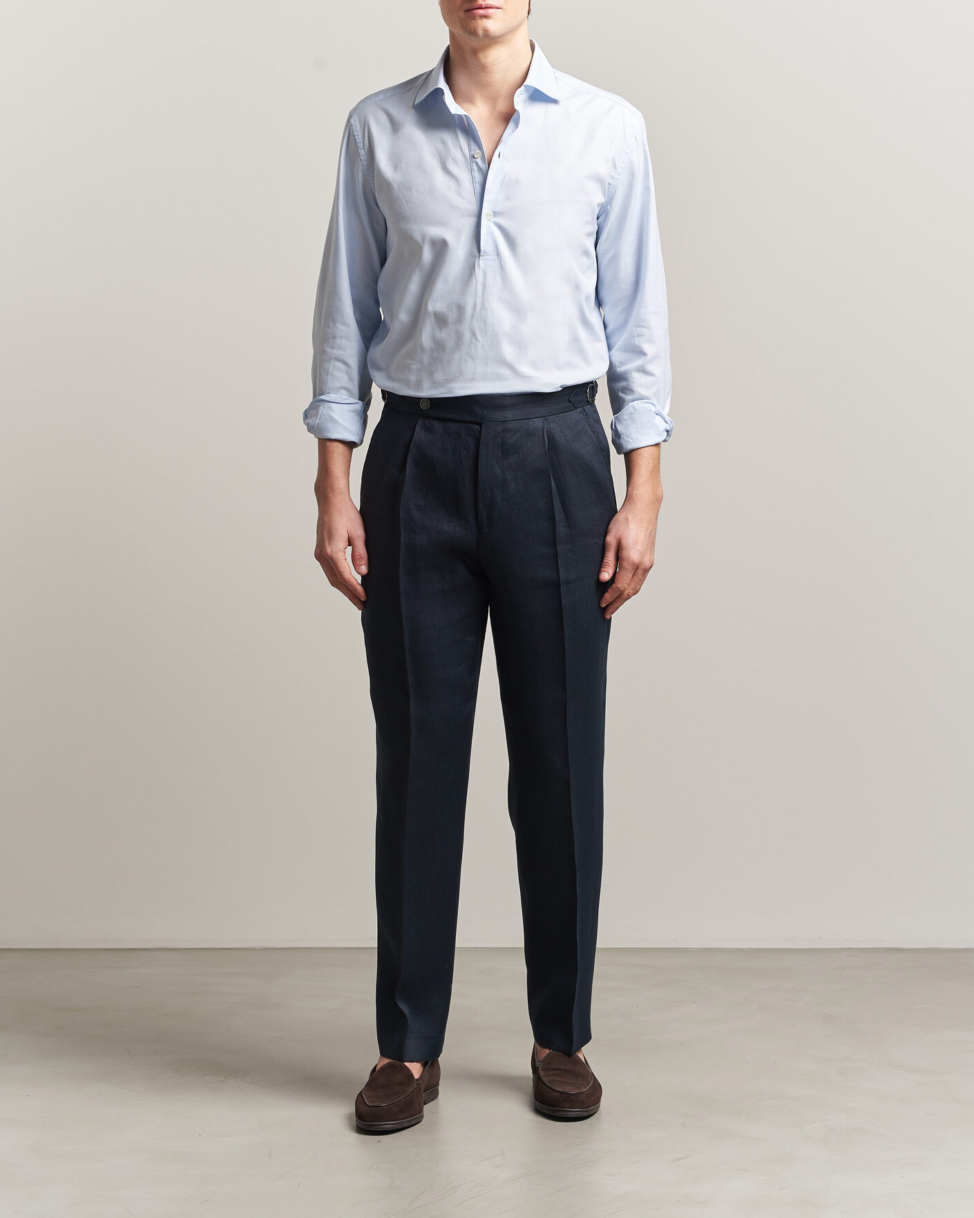 Homme | Chemises | Mazzarelli | Soft Oxford Popover Shirt Light Blue