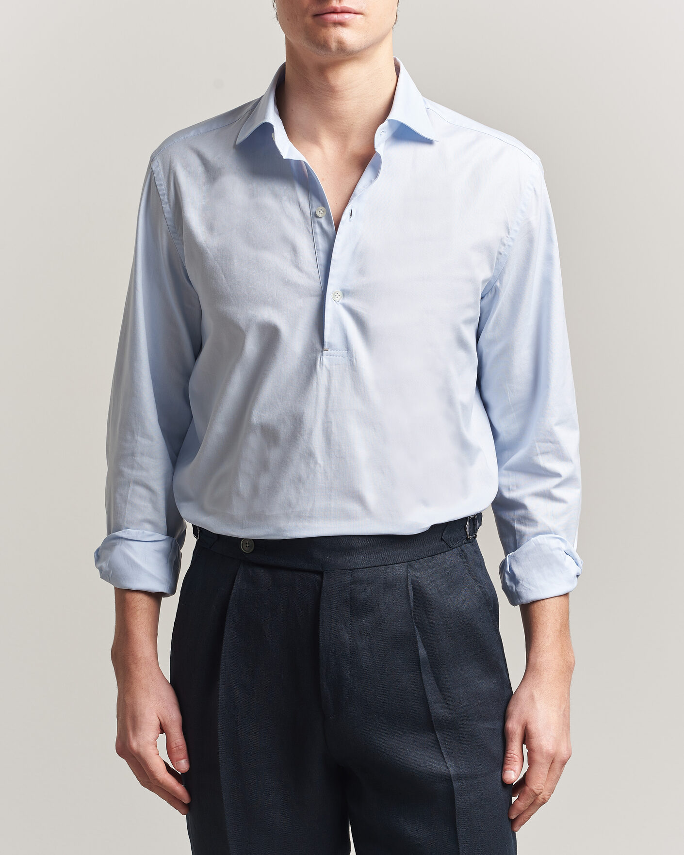 Homme | Chemises | Mazzarelli | Soft Oxford Popover Shirt Light Blue