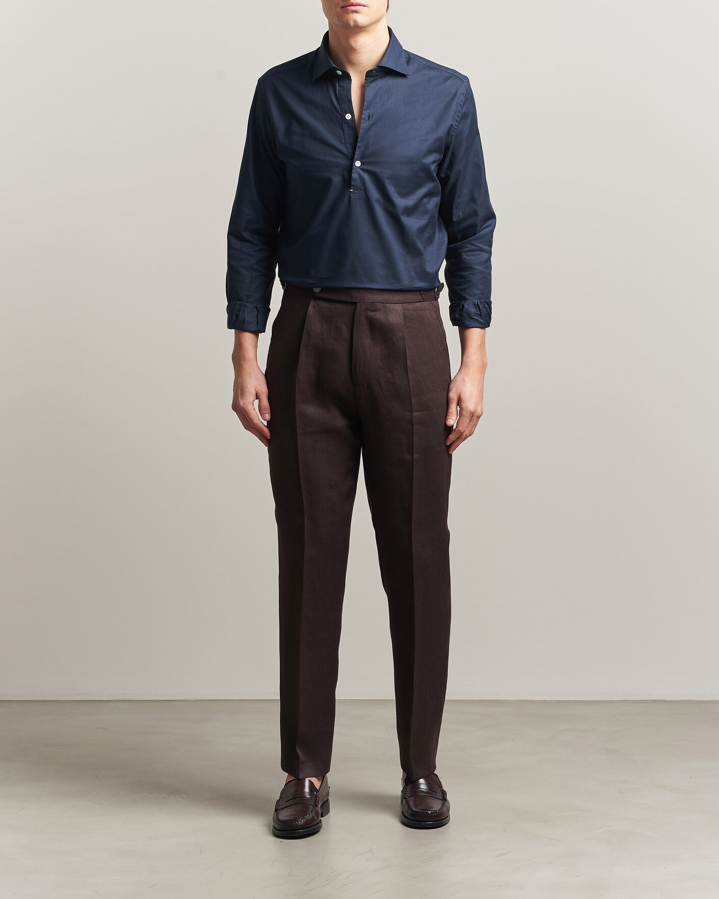 Homme | Chemises | Mazzarelli | Soft Oxford Popover Shirt Navy