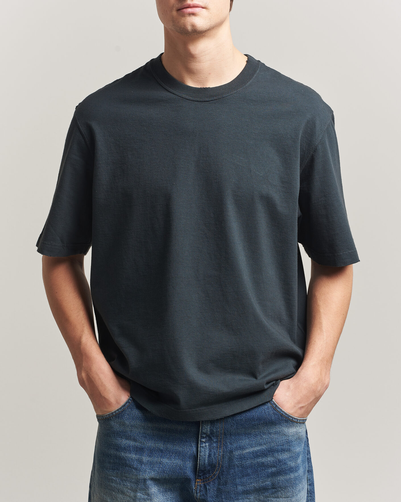Homme | T-shirts | Golden Goose | Relaxed Fit Cotton T-Shirt Washed Black