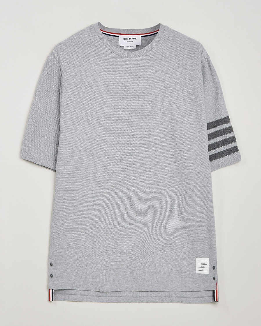 Homme | T-shirts | Thom Browne | Textured Pique 4 Bar T-Shirt Pale Grey