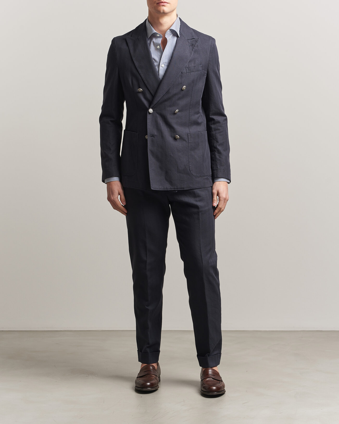 Homme | Blazers | Morris | Cotton Herringbone Double Breasted Blazer Blue