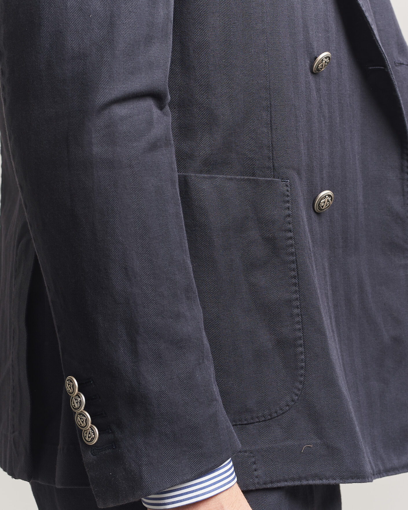 Homme | Blazers | Morris | Cotton Herringbone Double Breasted Blazer Blue