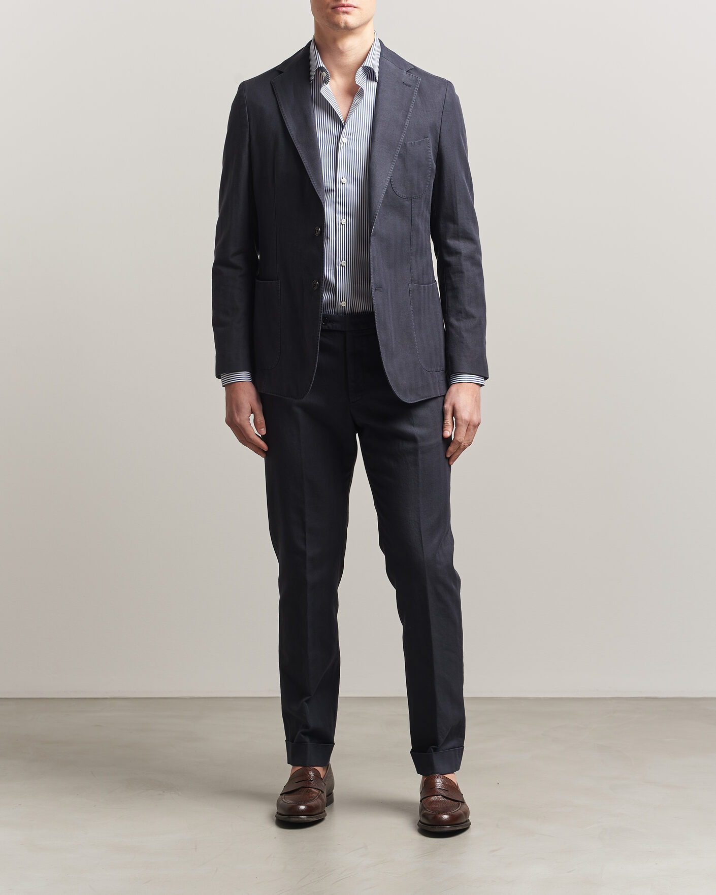 Homme | Blazers | Morris | Washed Cotton Herringbone Blazer Navy