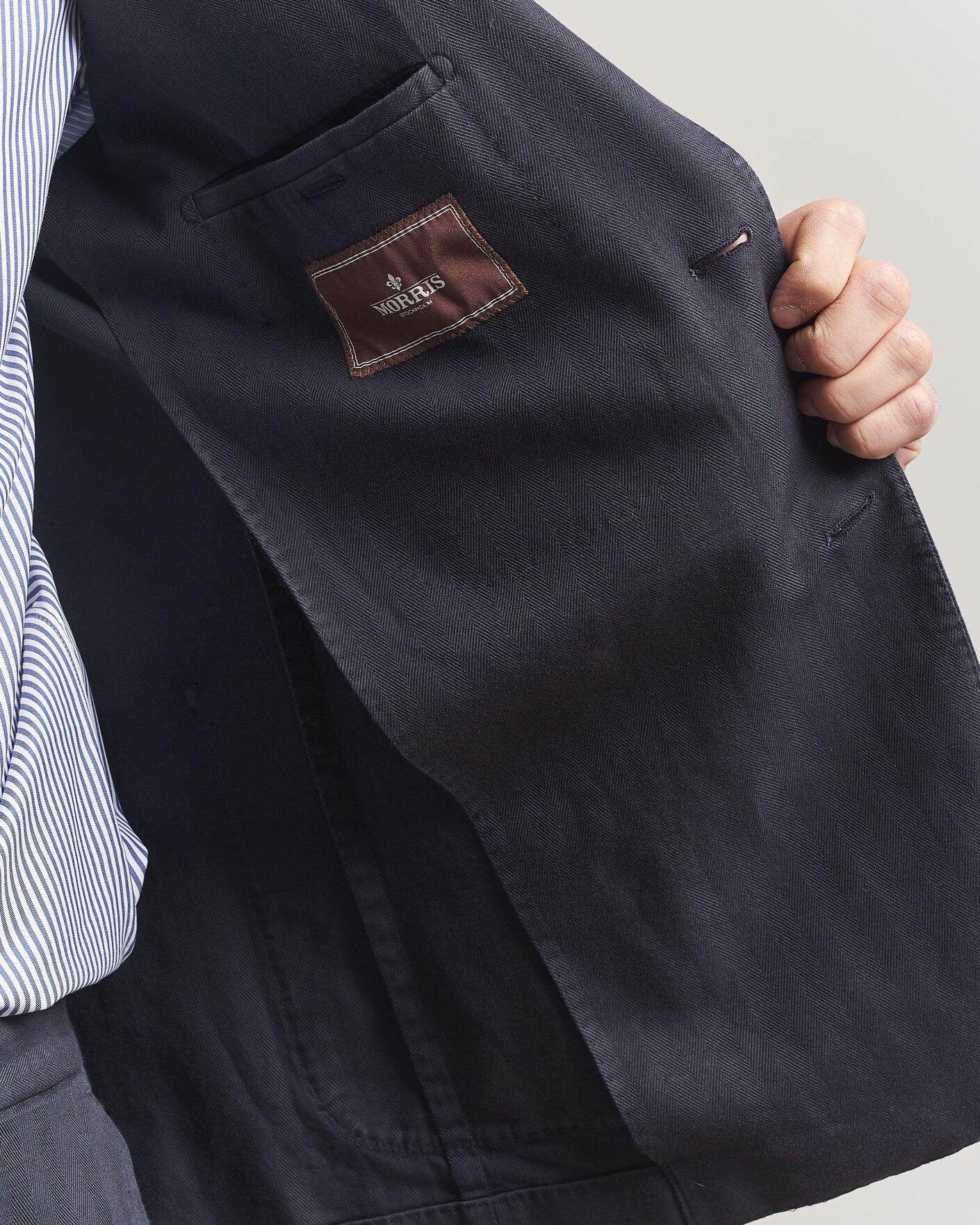 Homme | Blazers | Morris | Washed Cotton Herringbone Blazer Navy