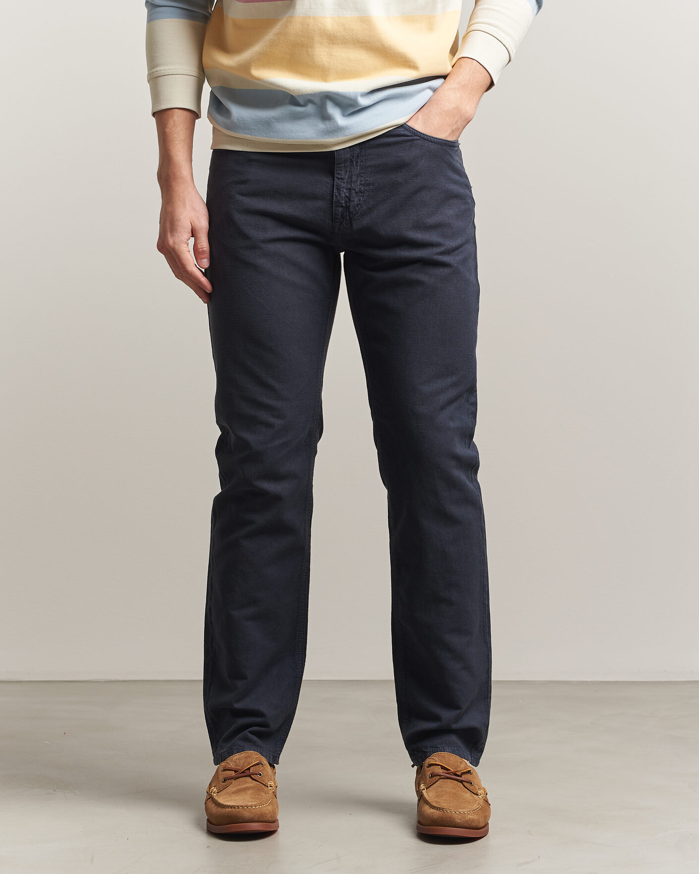 Homme | Pantalons | Morris | James Washed Linen 5-Pocket Pants Dark Blue