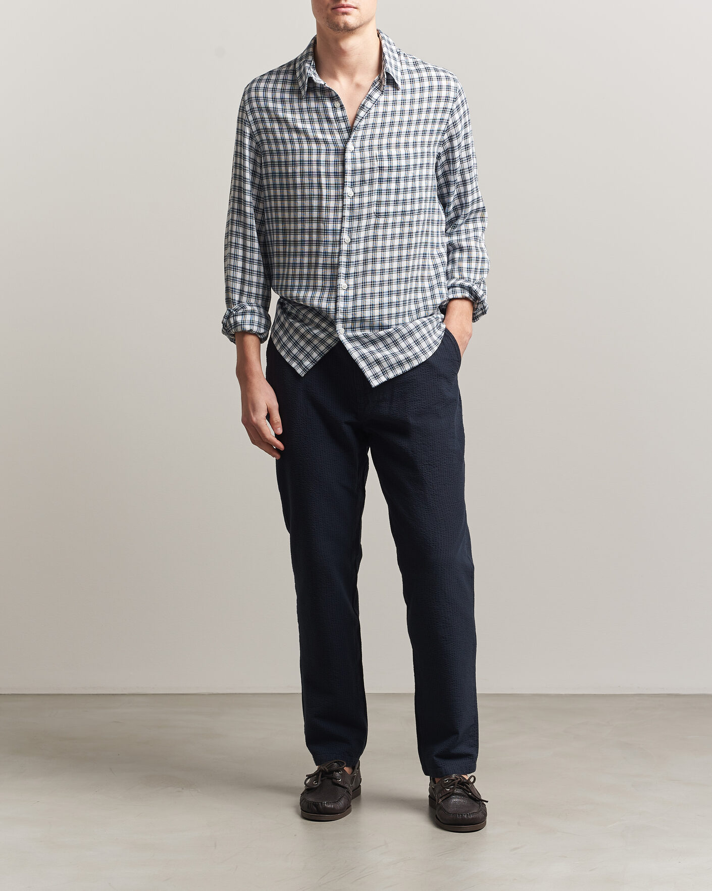 Homme | Pantalons | Morris | Fenix Seersucker Trousers Dark Blue