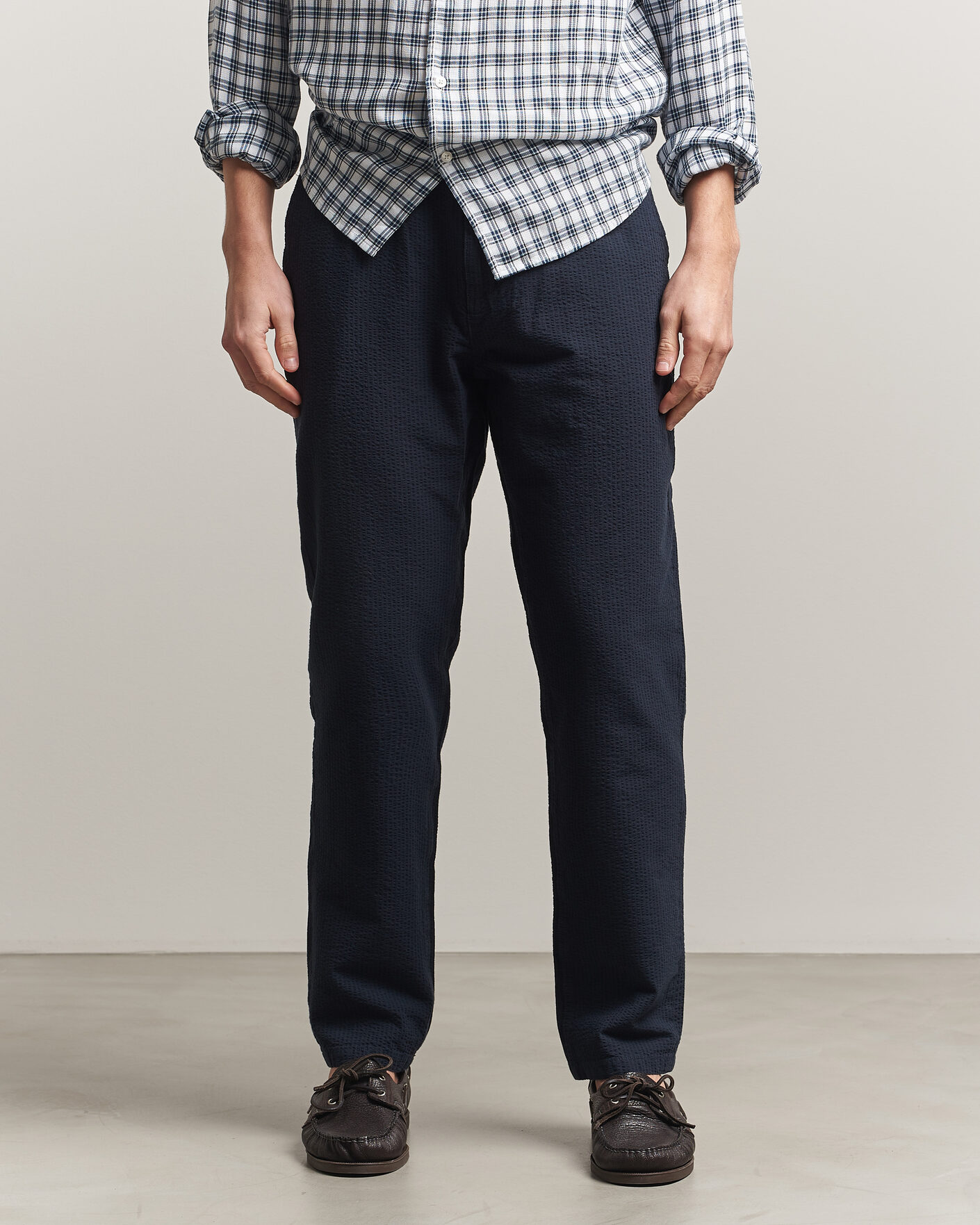 Homme | Pantalons | Morris | Fenix Seersucker Trousers Dark Blue