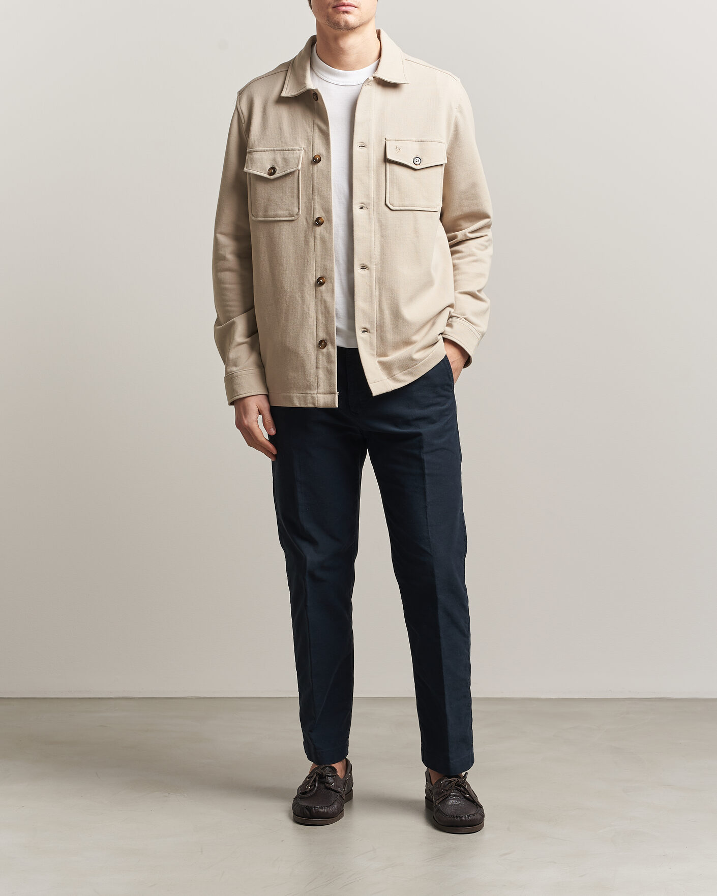 Homme | Chemises | Morris | Andrew Jersey Overshirt Khaki