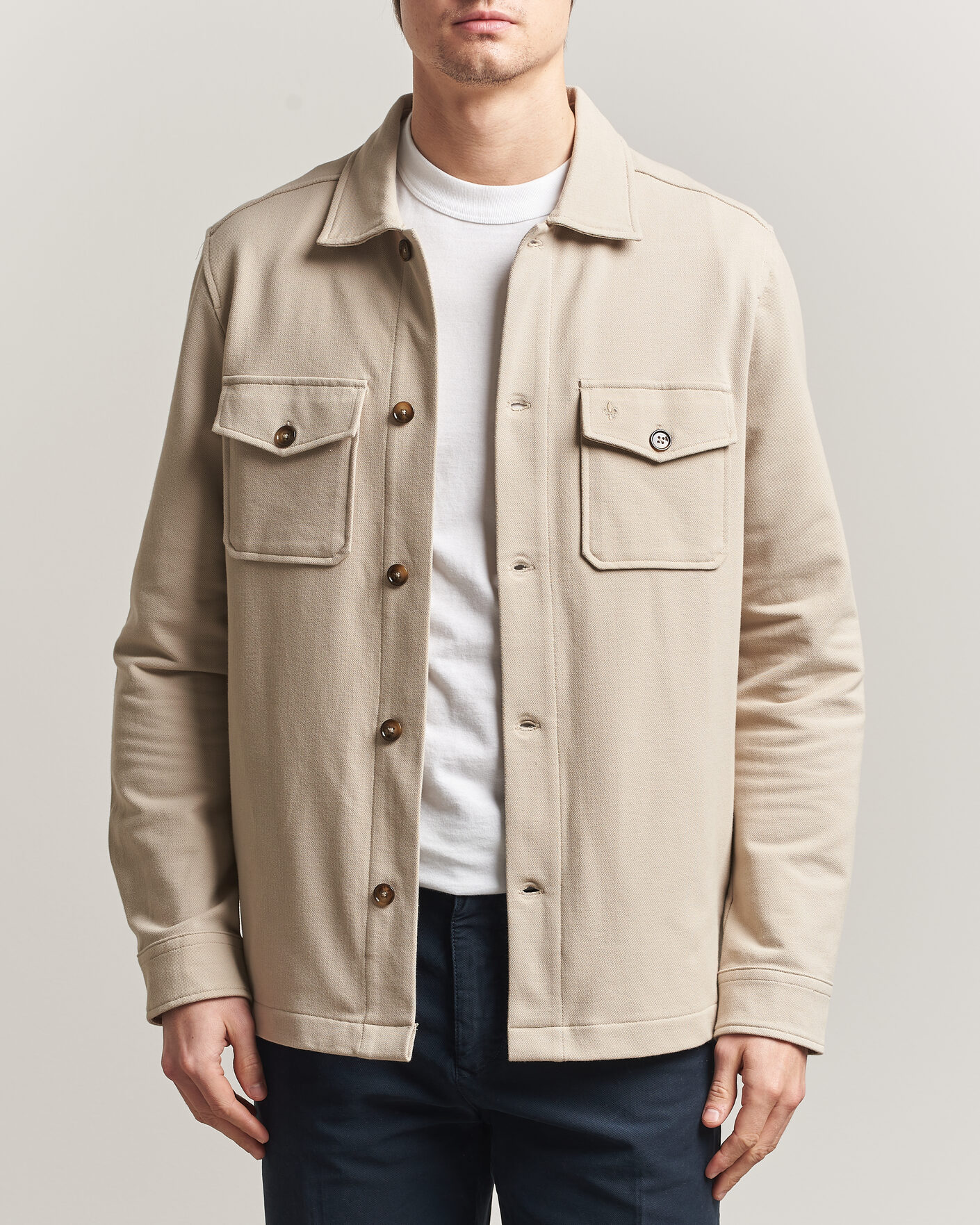 Homme | Chemises | Morris | Andrew Jersey Overshirt Khaki