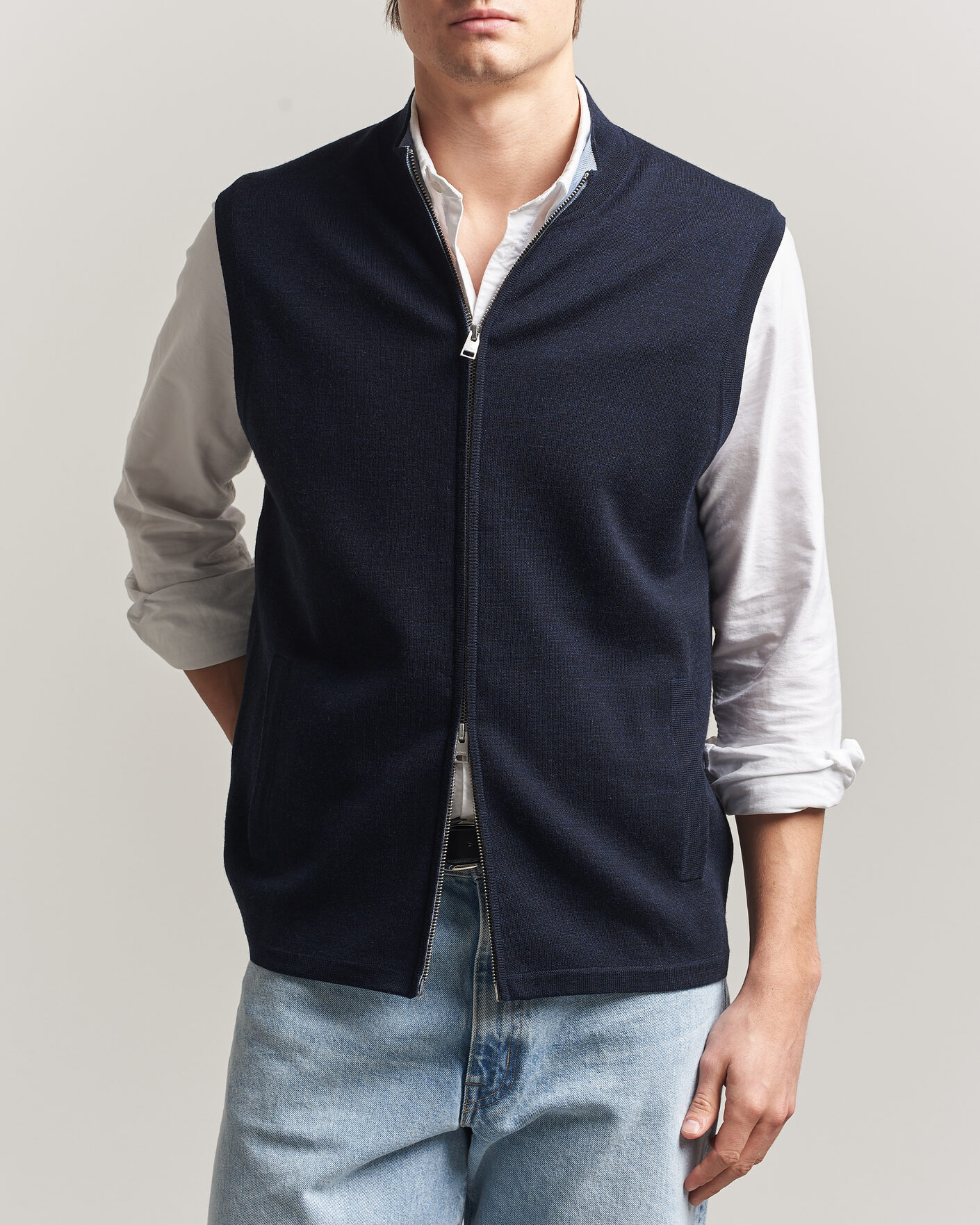 Homme | Pulls Et Tricots | Morris | Merino Double Zip Vest Navy