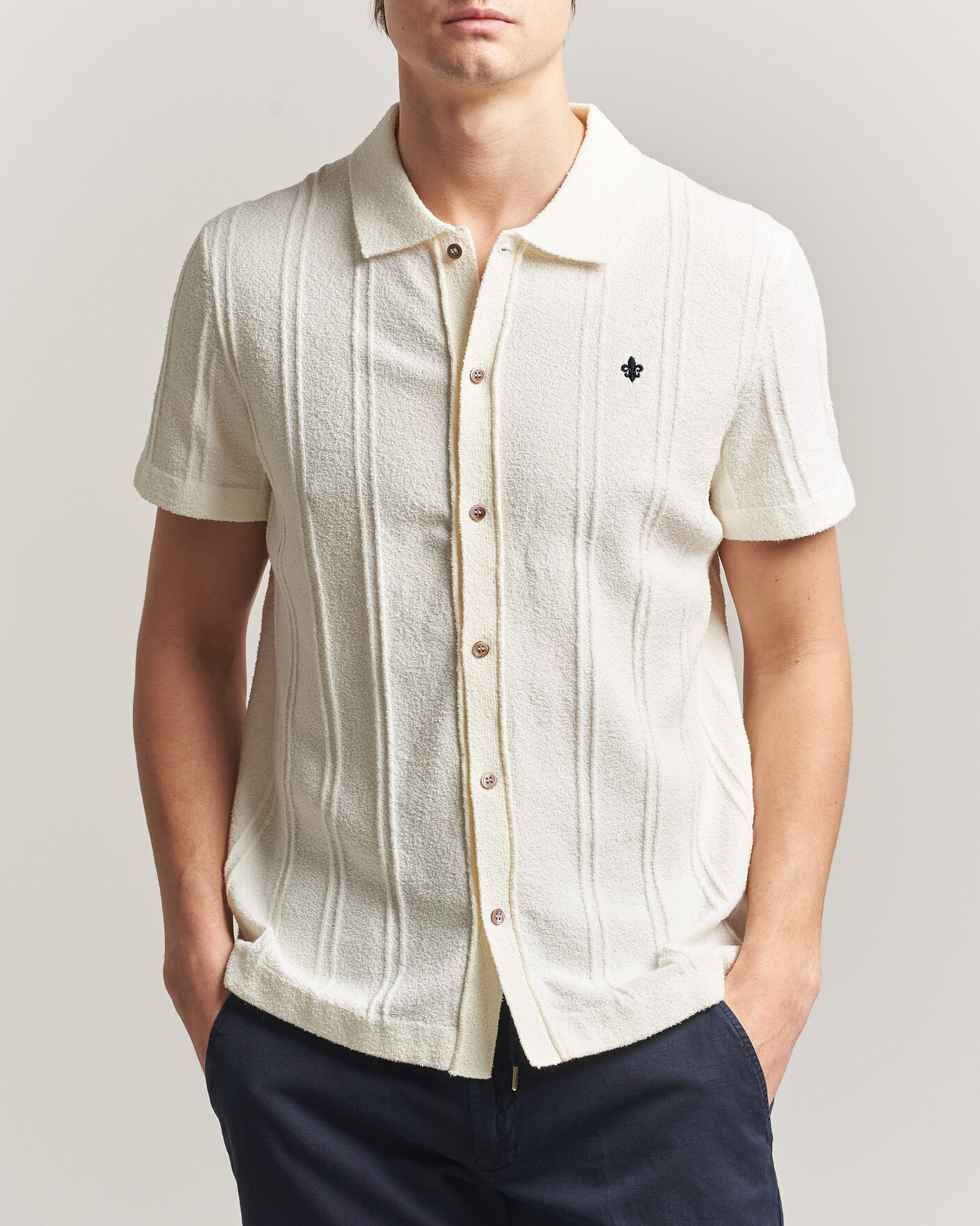 Homme | Chemises | Morris | Clayton Knitted Short Sleeve Shirt Off White