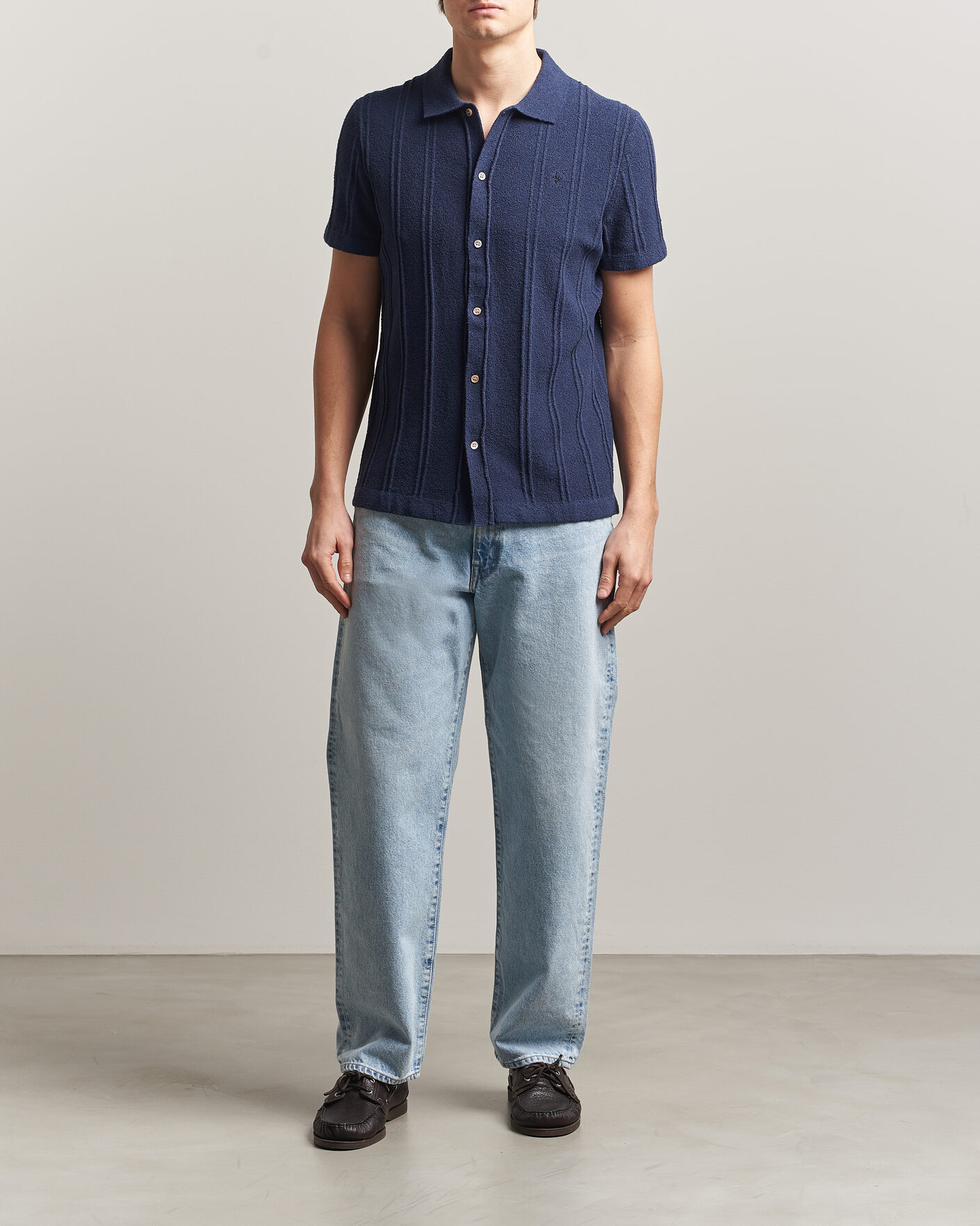 Homme | Chemises | Morris | Clayton Knitted Short Sleeve Shirt Dark Blue