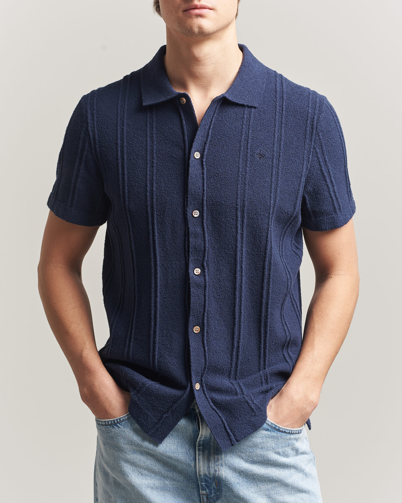 Homme | Chemises | Morris | Clayton Knitted Short Sleeve Shirt Dark Blue